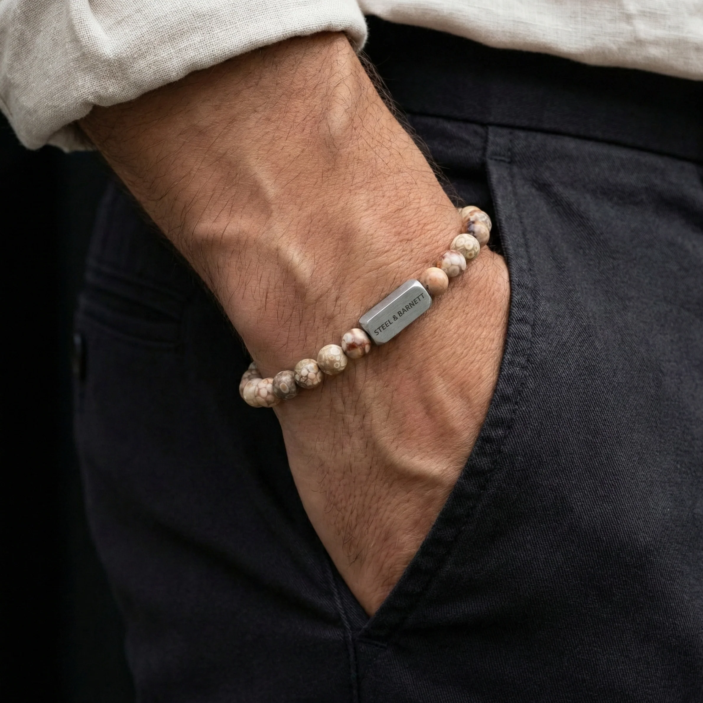 Steel and Barnett 6mm Round Maifanite Gemstone Bead Bracelet - Medium - Image 3