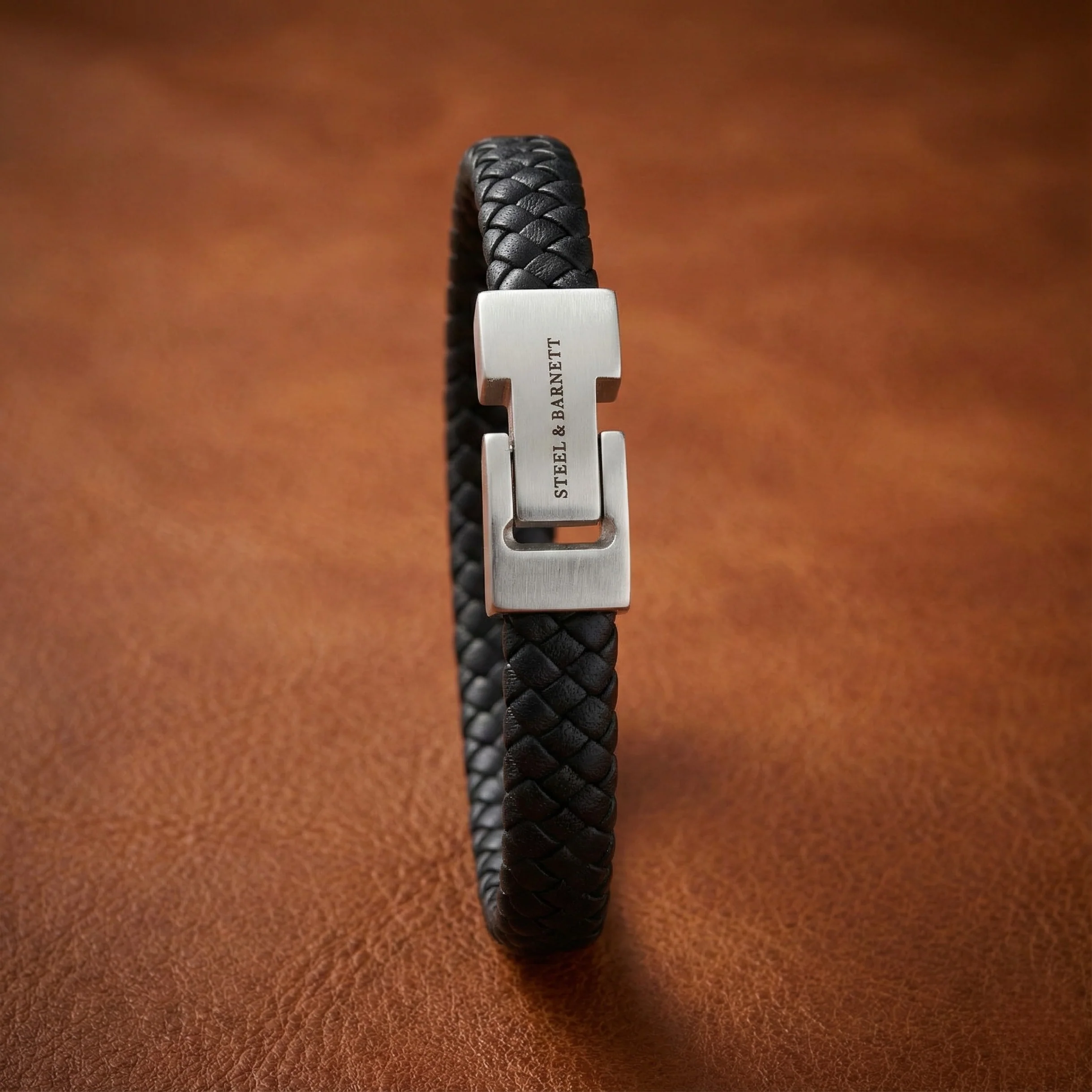 Steel and Barnett Archie Black Braided Leather Men's Bracelet - Small - Image 4