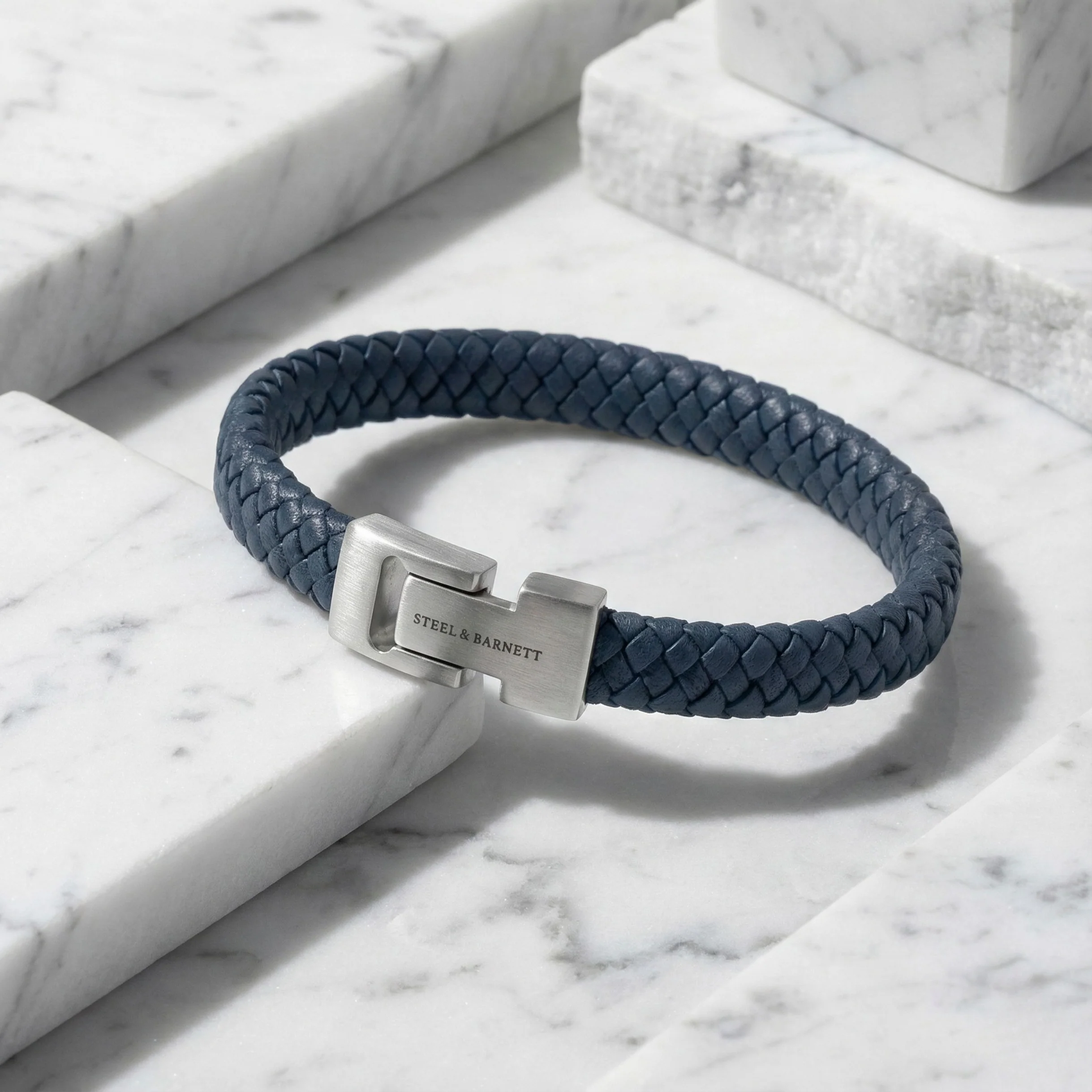 Steel and Barnett Archie Denim Jeans Blue Braided Leather Men's Bracelet - Medium - Image 4