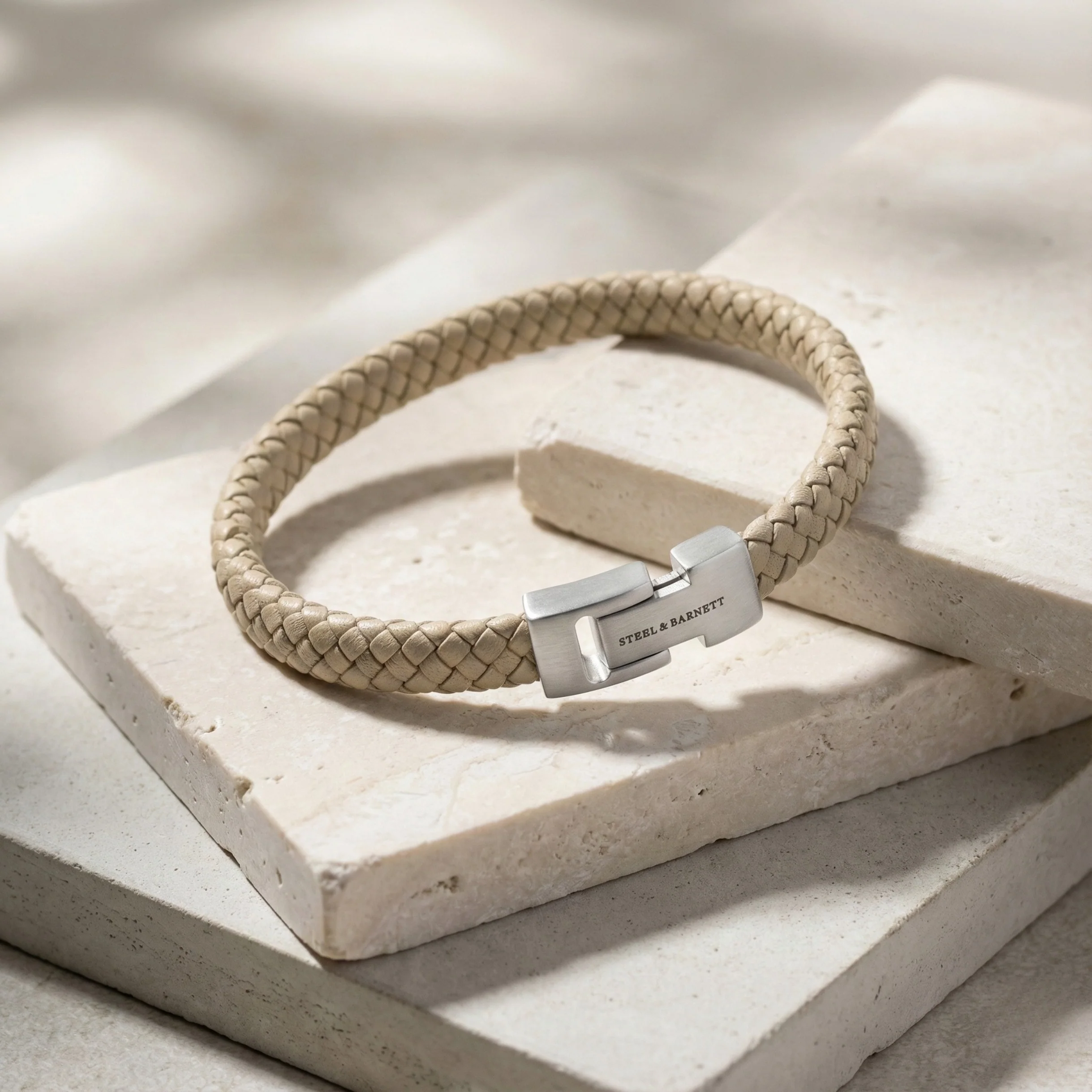 Steel and Barnett Archie Ecru Braided Leather Men's Bracelet - Small - Image 4