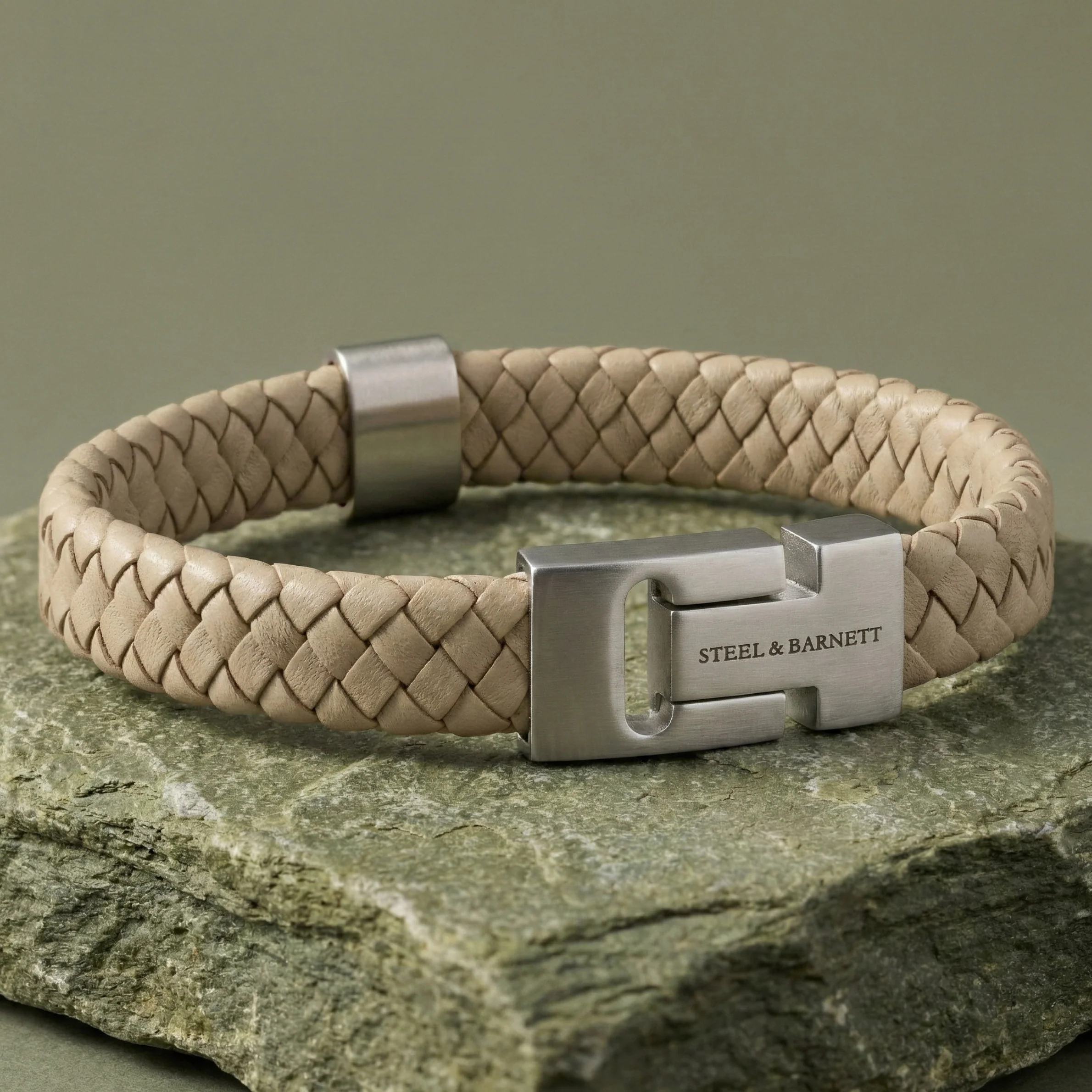 Steel and Barnett Harrison Thick Braided Ecru Leather Men's Bracelet - Small - Image 2