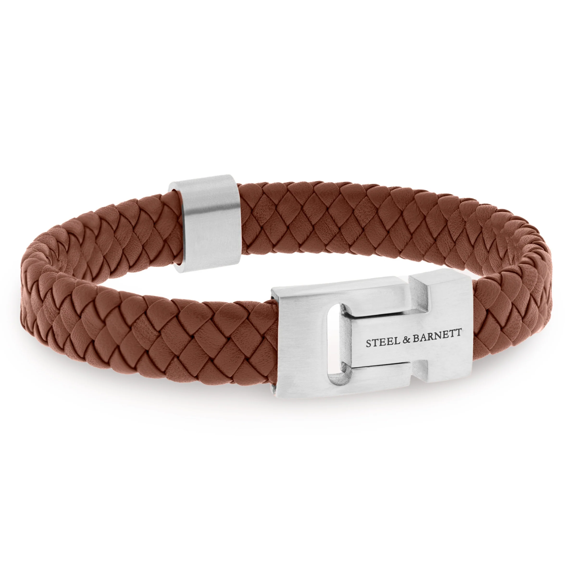 Steel and Barnett Harrison Thick Braided Peanut Leather Men's Bracelet - Medium
