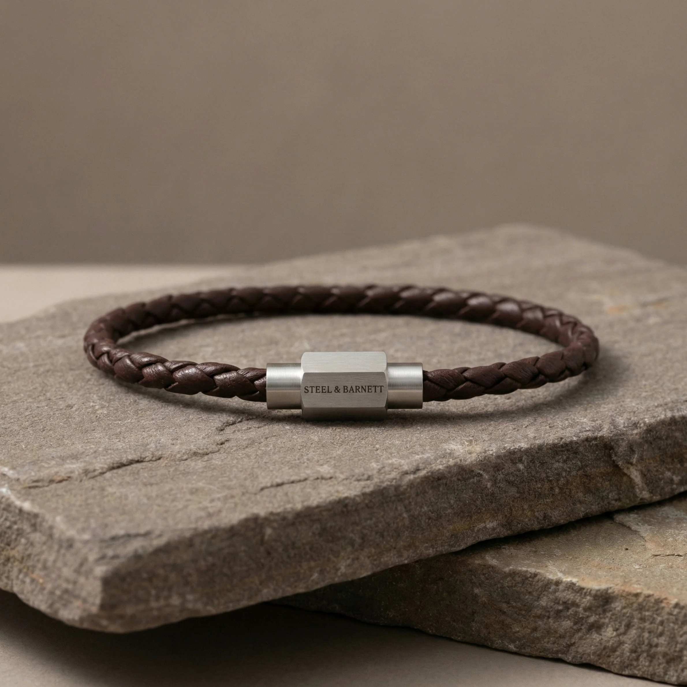 Steel and Barnett Luke Landon Thin Braided Brown Leather Men's Bracelet - Medium - Image 3