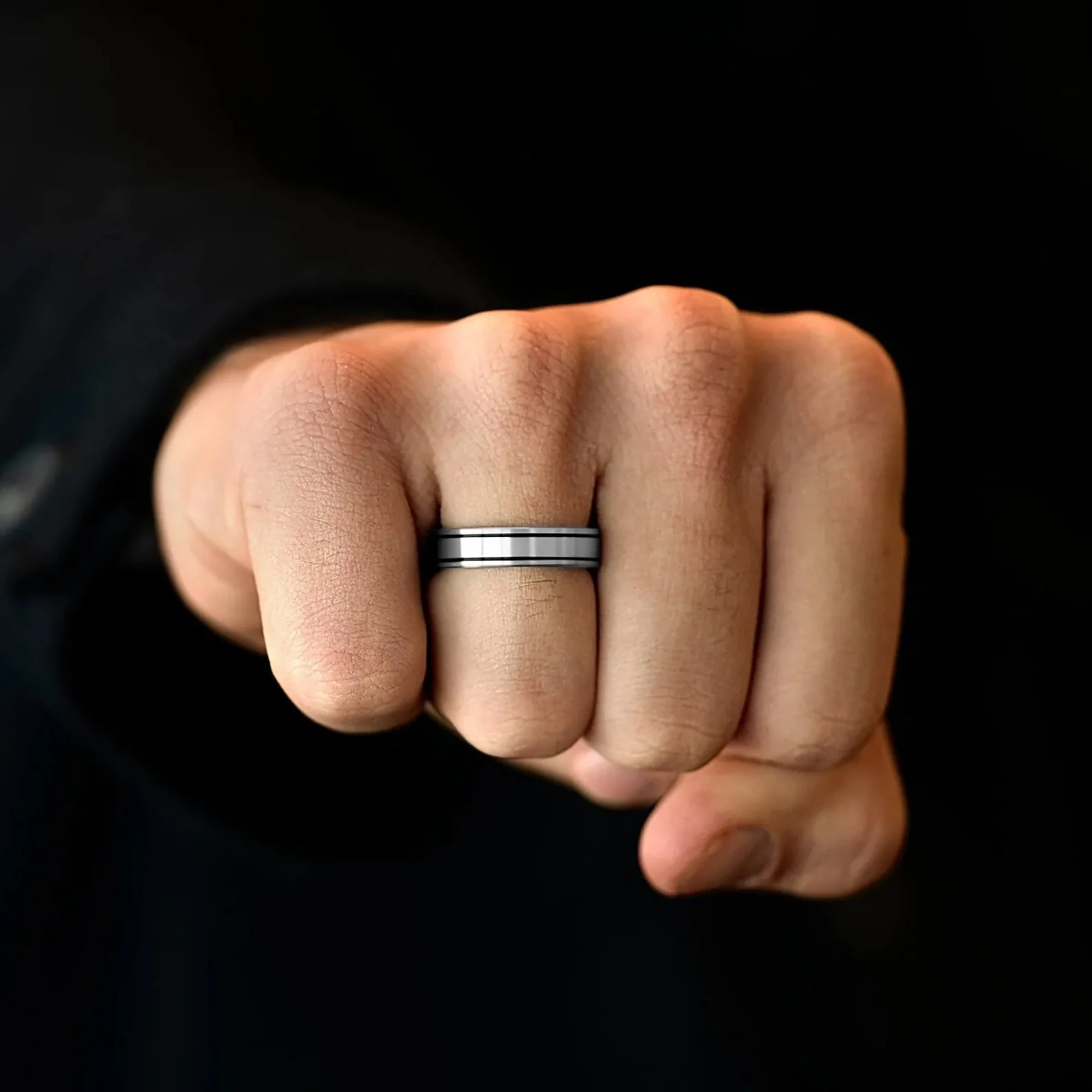 Steel and Barnett Men’s Verto Stainless Steel Dual Black Enamel Inlay Band Ring Size 9 - Image 2