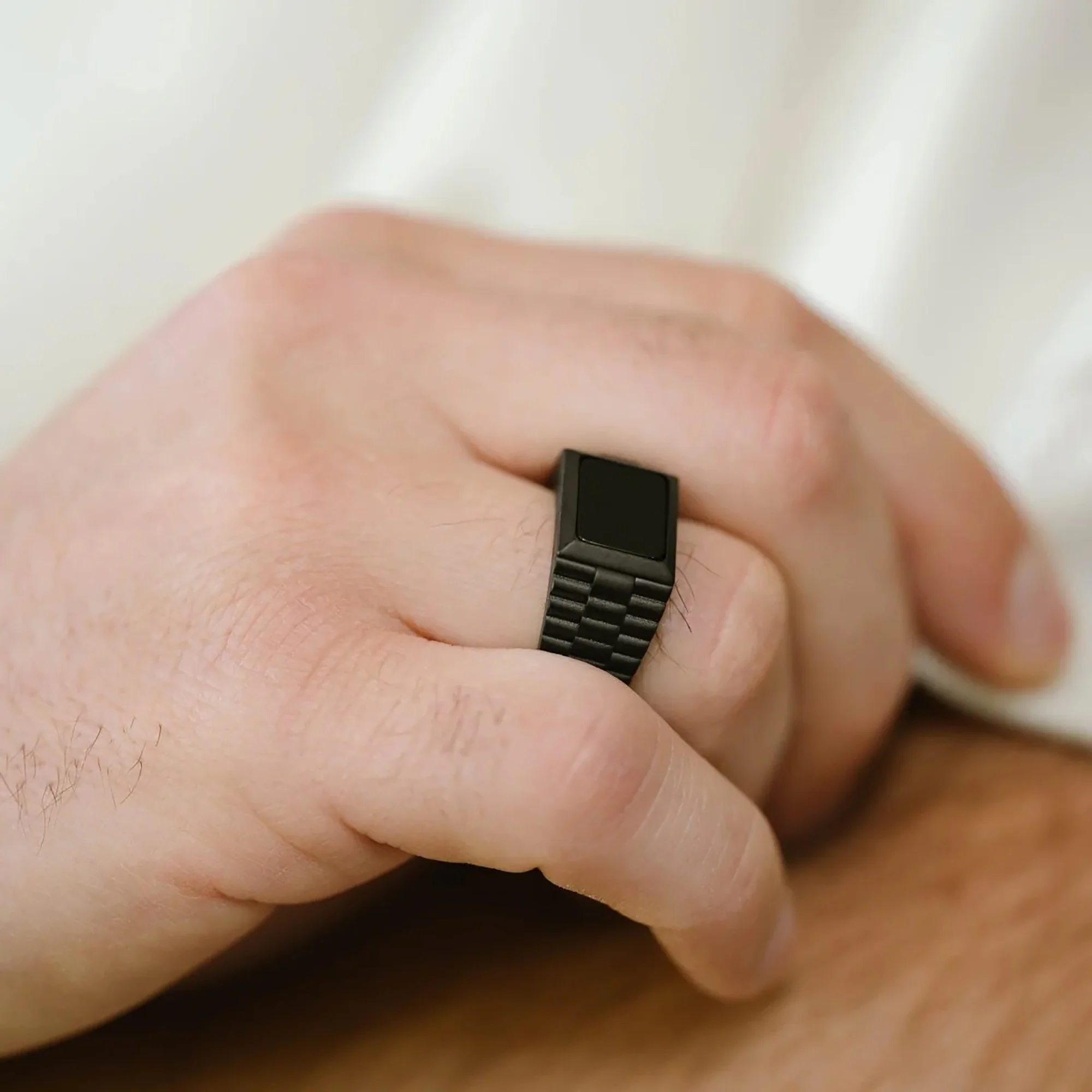 Steel and Barnett Men's Hudson Black On Black Stainless Steel Onyx Signet Ring Size 12 - Image 2