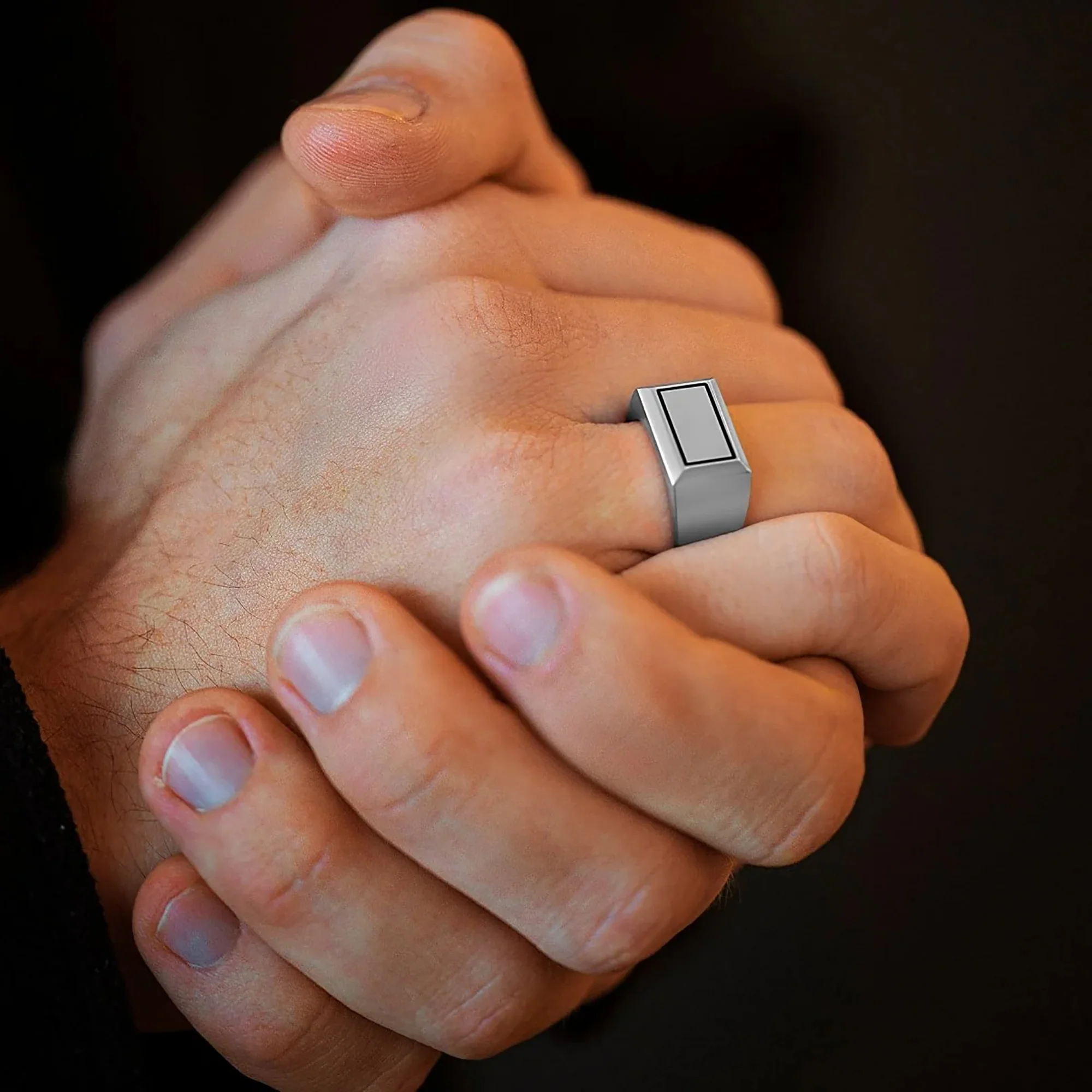 Steel and Barnett Men's Stainless Steel Rectangle Signet Ring Size 11 - Image 2