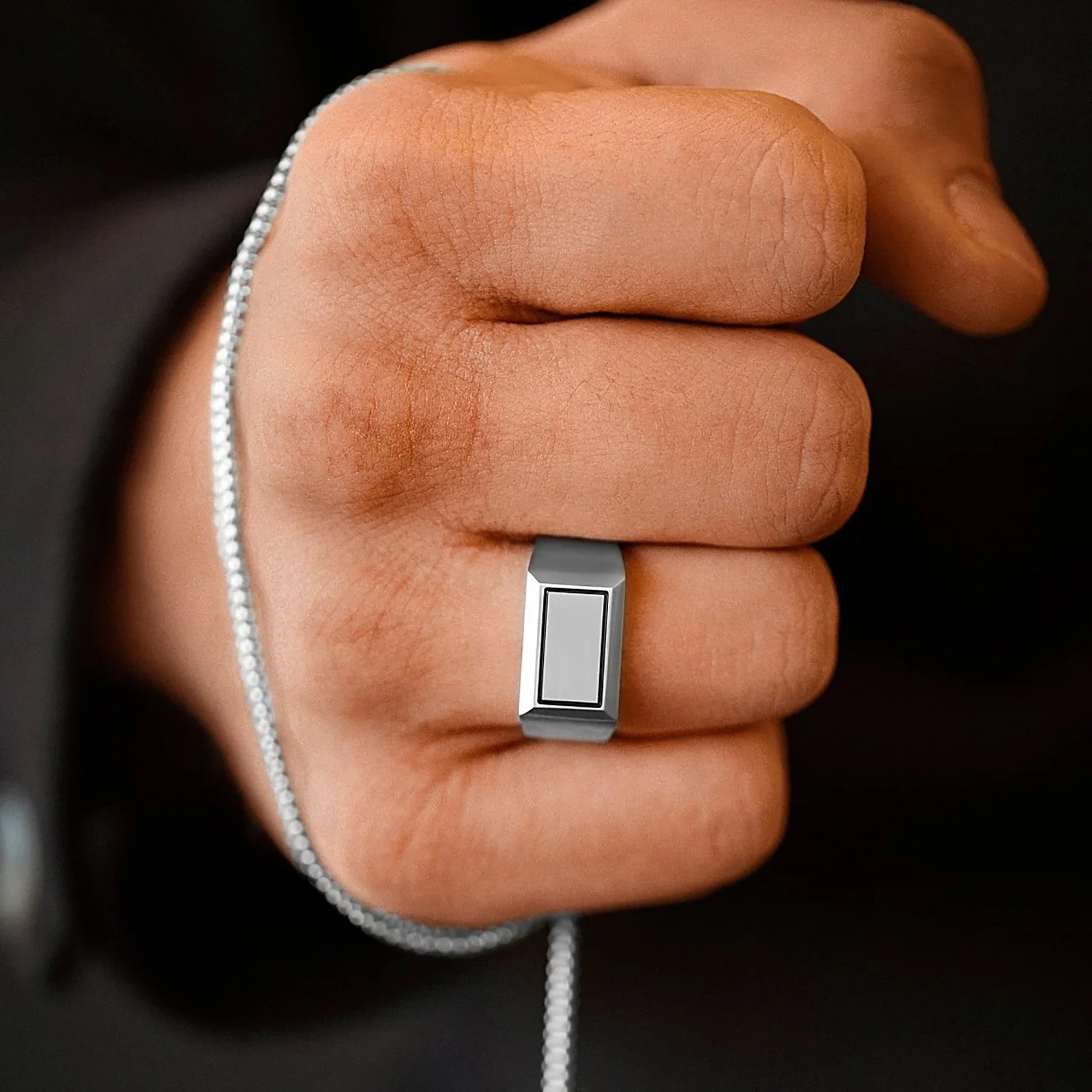 Steel and Barnett Men's Stainless Steel Rectangle Signet Ring Size 11 - Image 4