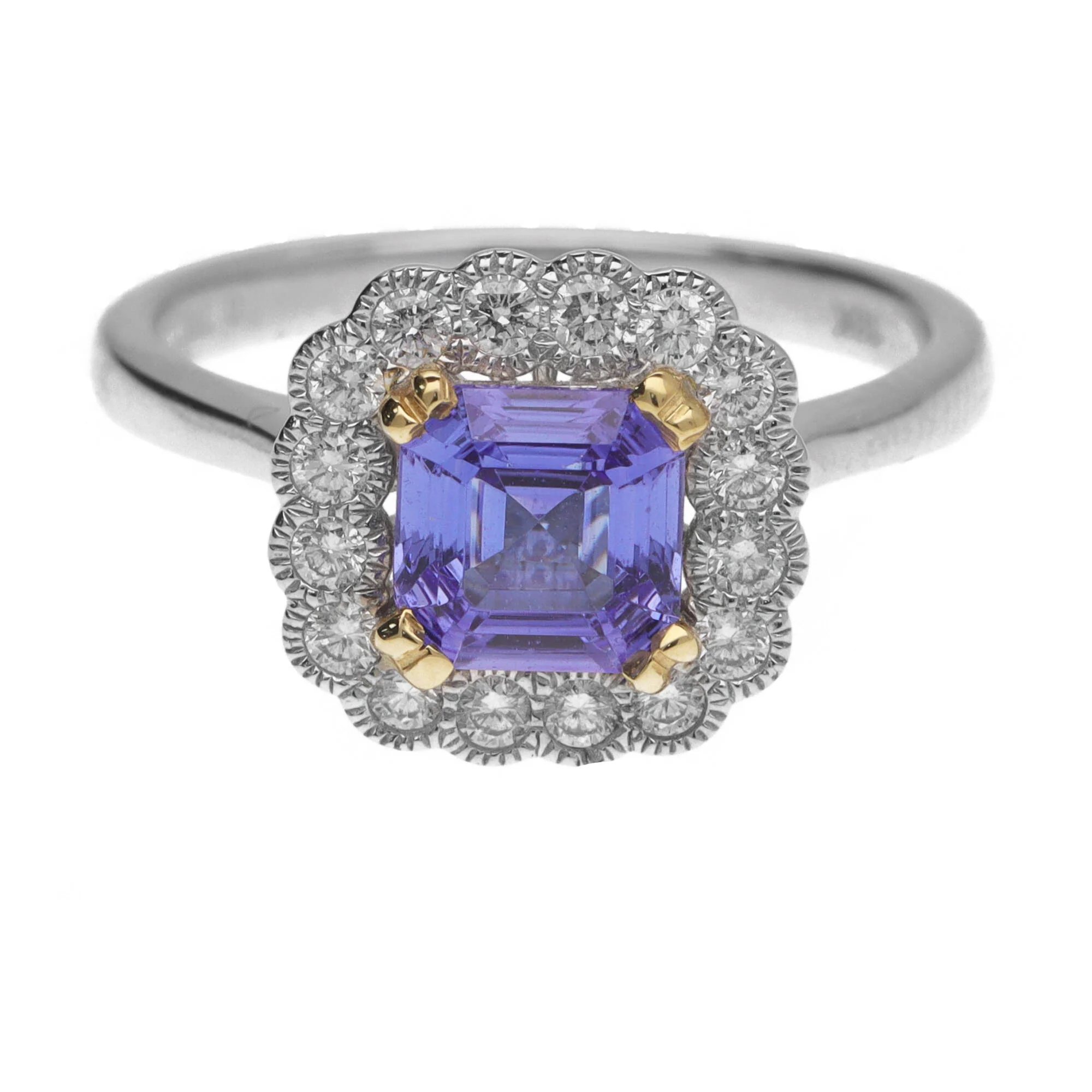 Tanzanite and Diamond 18ct White and Yellow Gold Cluster Ring - Image 2