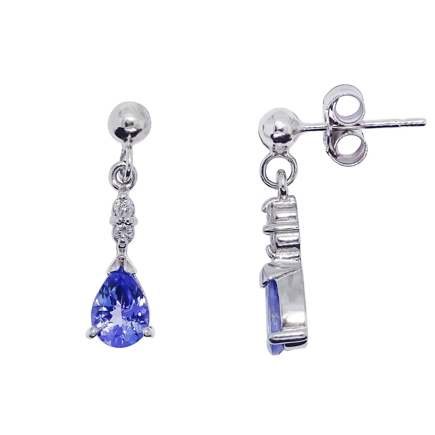 Tanzanite and Diamond 9ct White Gold Drop Earrings - Image 2