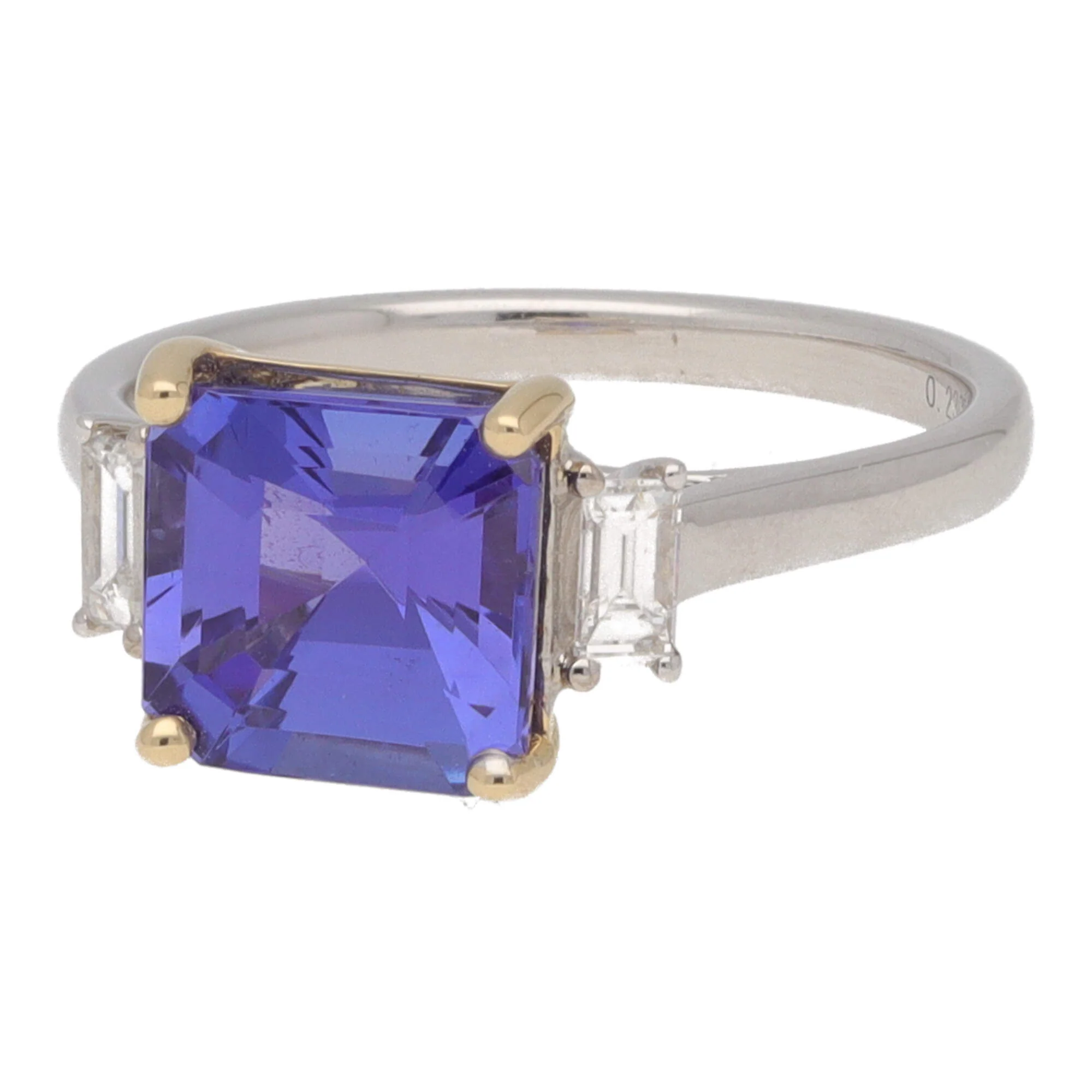 Tanzanite and Diamond Step Cut 18ct Yellow and White Gold Three Stone Ring (M) - Image 3