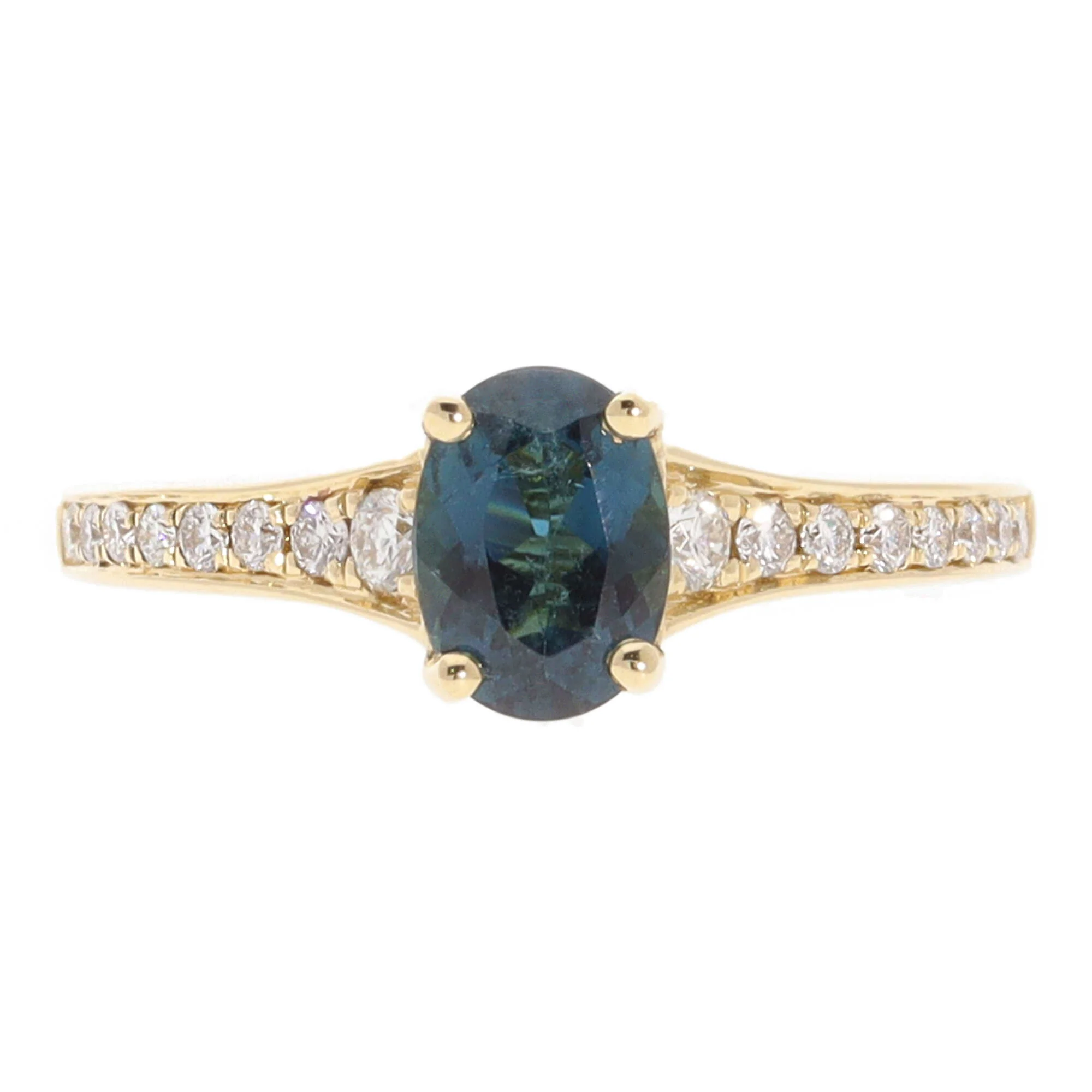 Teal Tourmaline and Diamond 18ct Yellow Gold Ring - Image 2