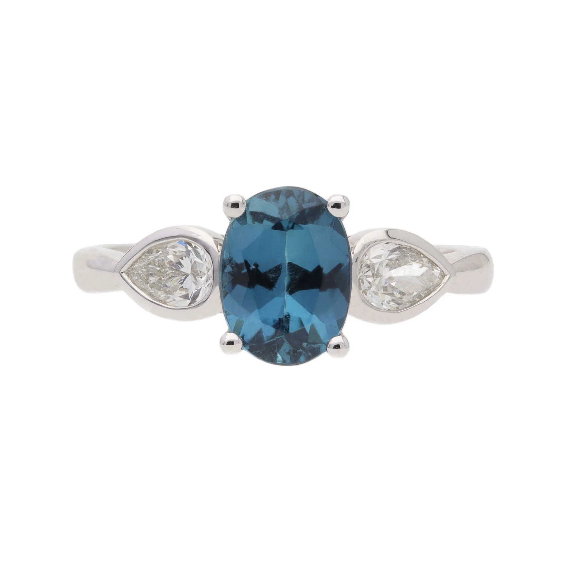 Teal Tourmaline and Diamond Platinum Trilogy Ring - Image 5
