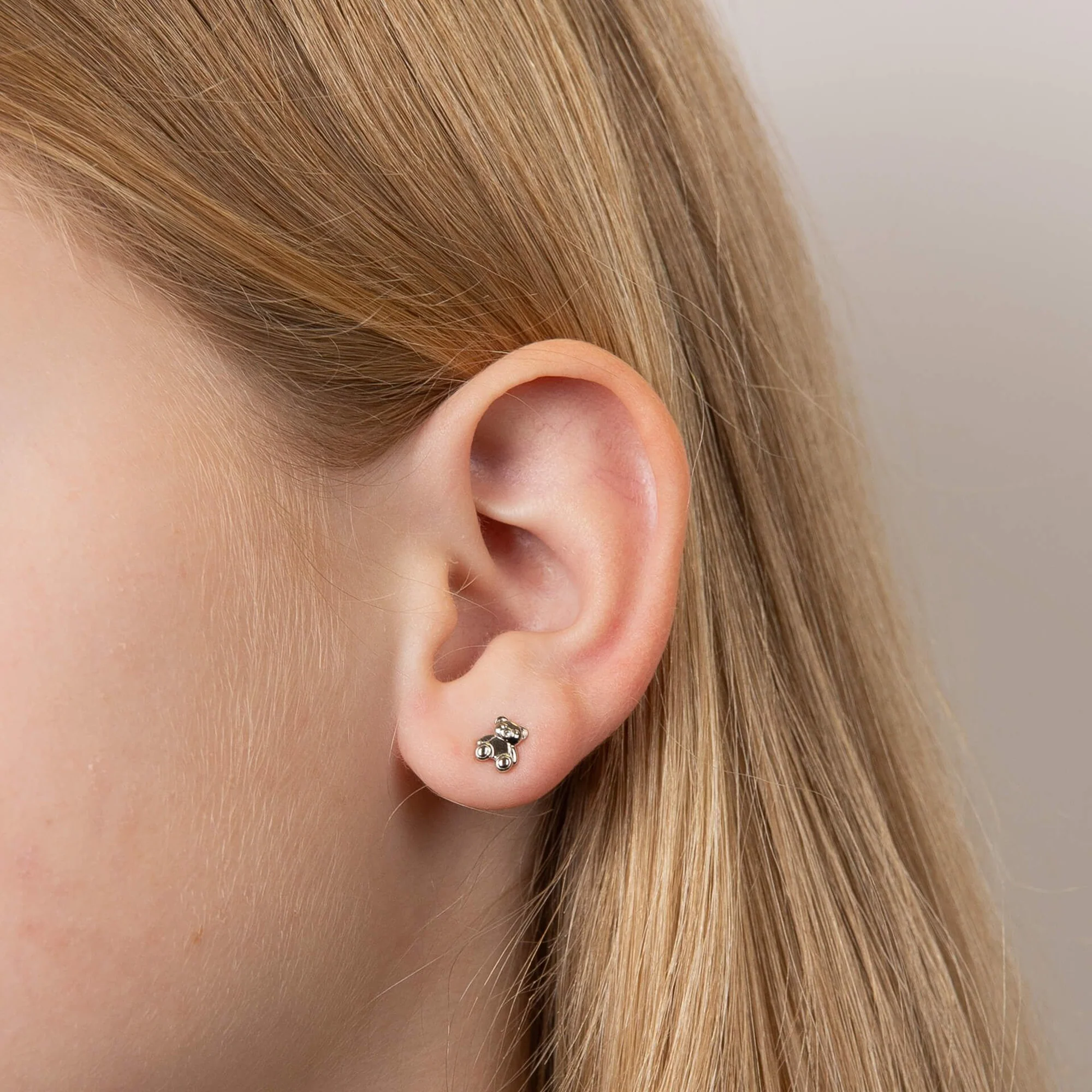 D for Diamond Child's Teddy Bear Stud Earrings - Image 2
