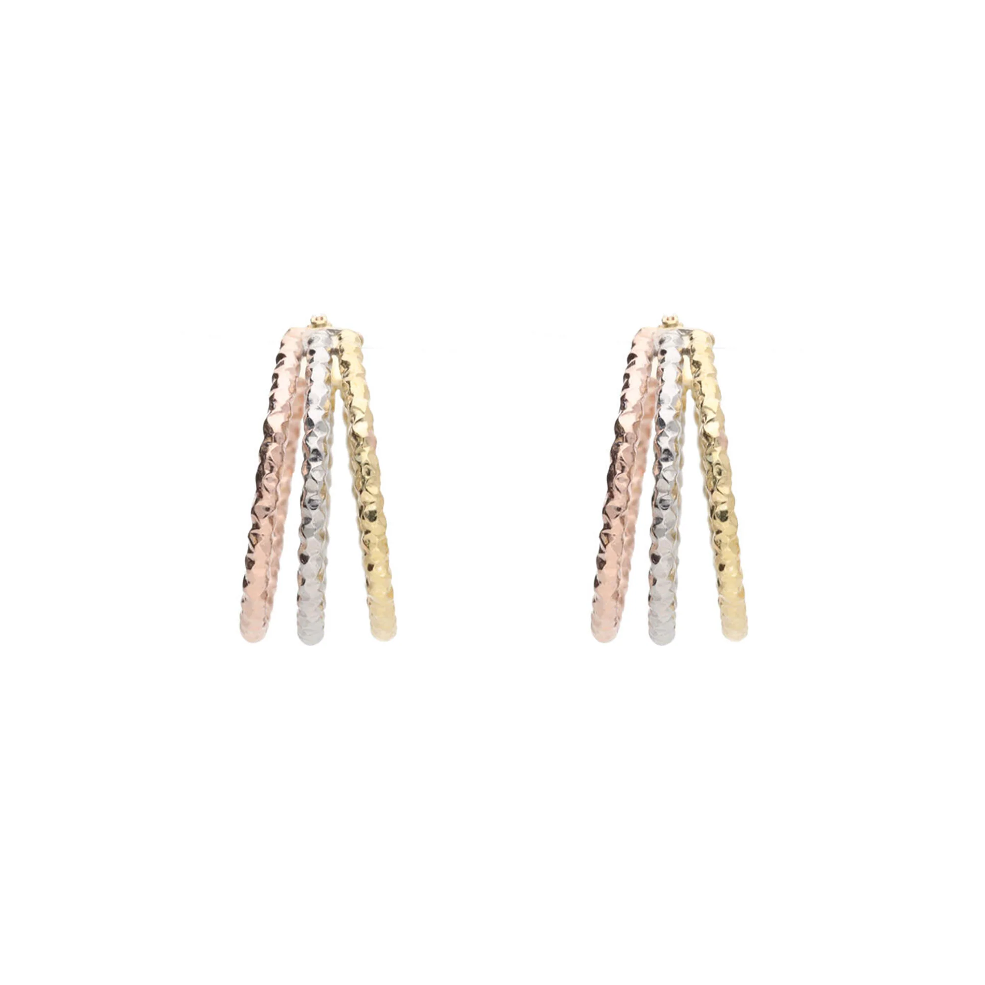 Textured Three Strand Mixed 9ct Metal Hoop Earrings - Image 2