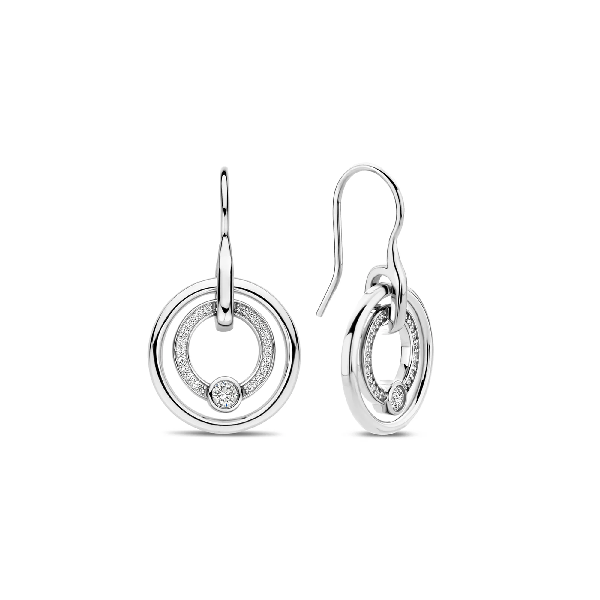 Ti Sento Cubic Zirconia Double Circle Drop Earrings - Image 2