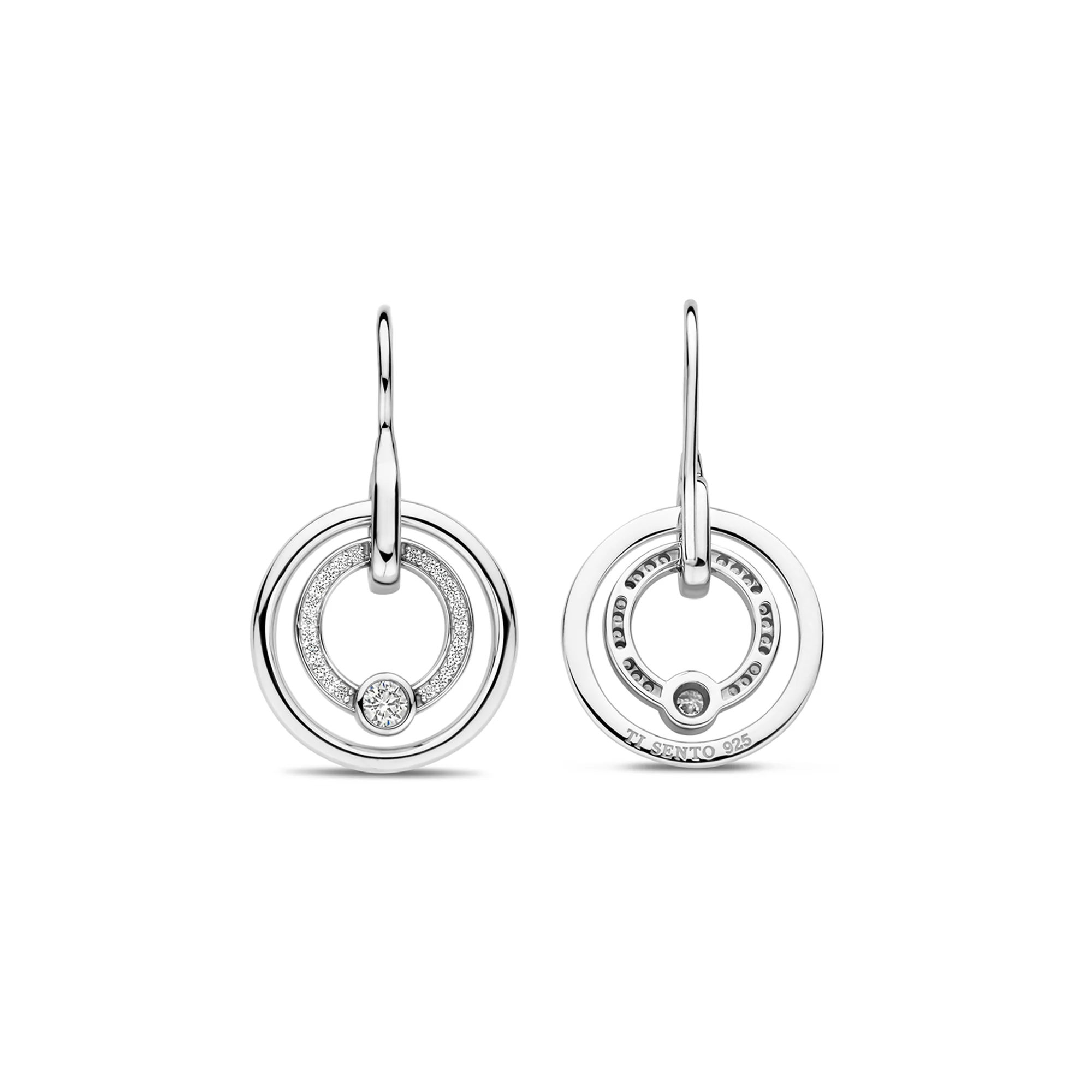 Ti Sento Cubic Zirconia Double Circle Drop Earrings - Image 3