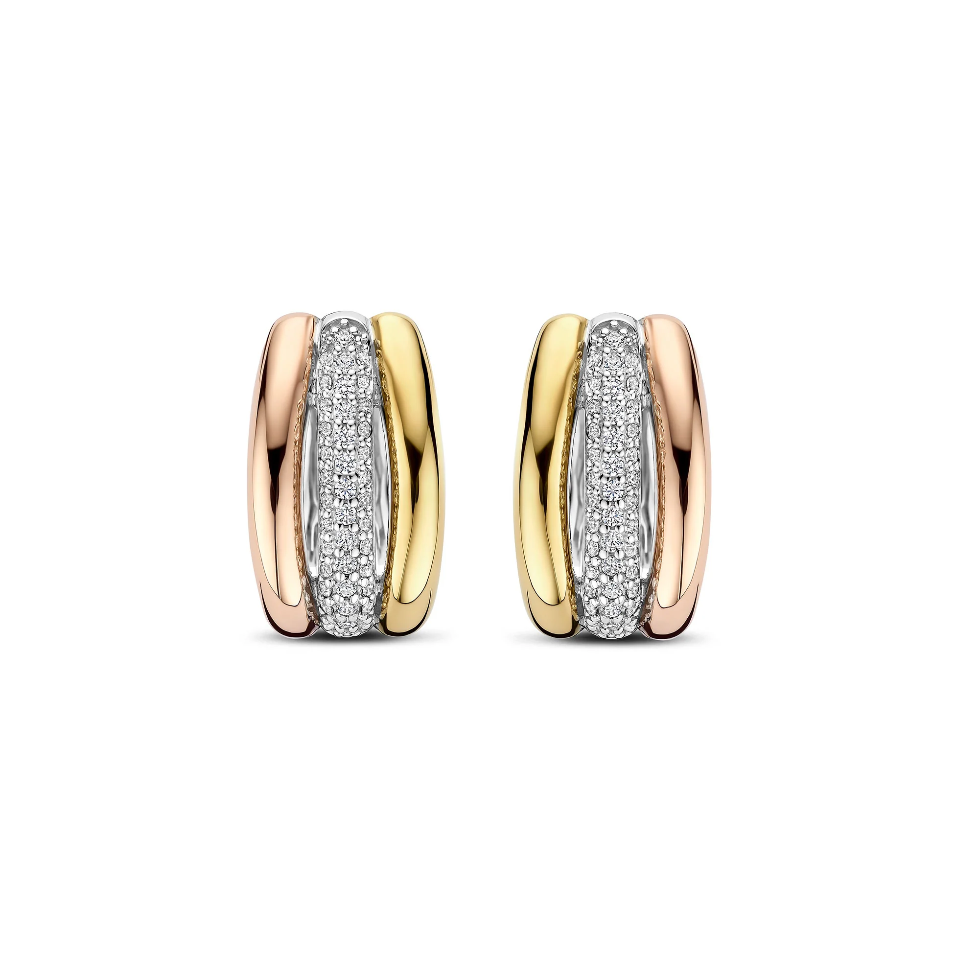 Ti Sento Cubic Zirconia Yellow and Rose Gold Plated Triple Hoop Earrings 78072TZ - Image 2