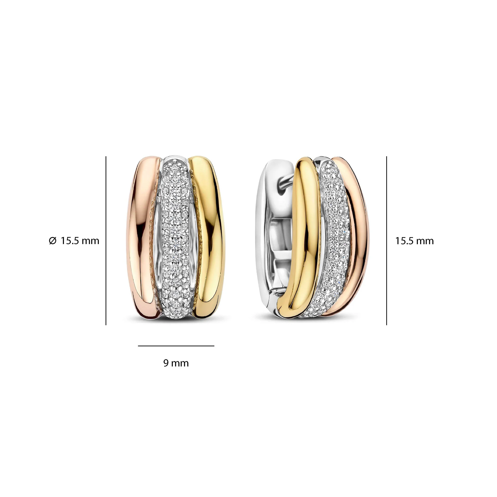 Ti Sento Cubic Zirconia Yellow and Rose Gold Plated Triple Hoop Earrings 78072TZ - Image 3