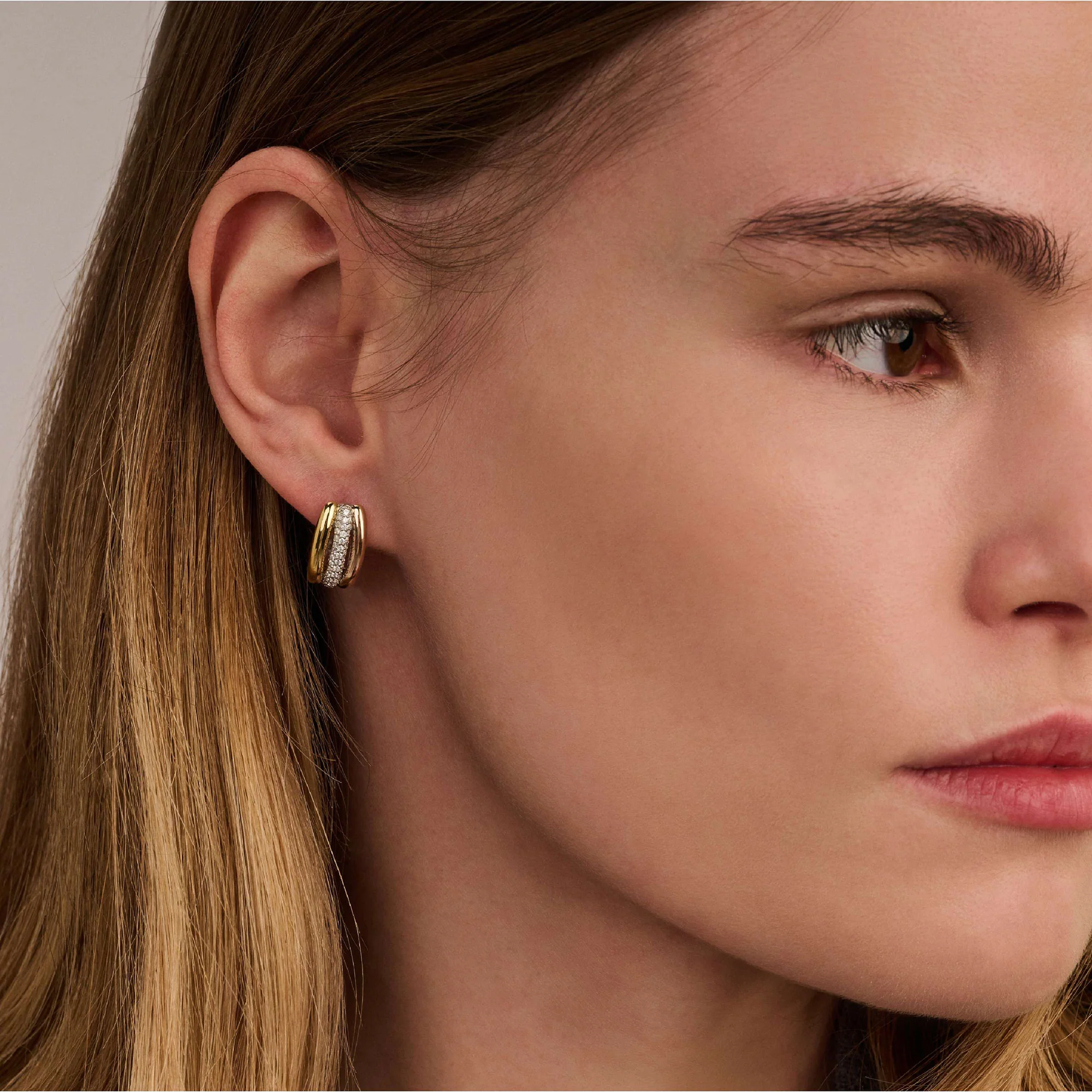 Ti Sento Cubic Zirconia Yellow and Rose Gold Plated Triple Hoop Earrings 78072TZ - Image 4
