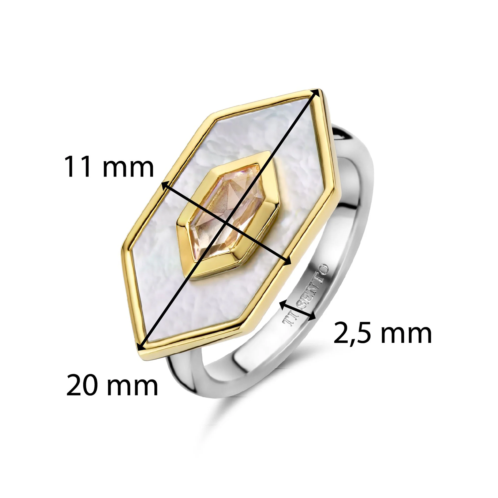 Ti Sento Nude And Mother Of Pearl White Hexagonal Ring 12309MW (56) - Image 4