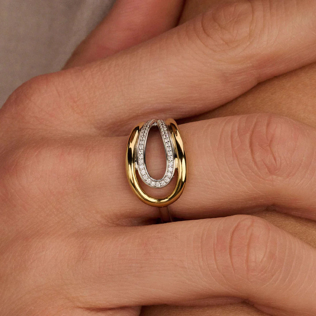 Ti Sento Organic Zirconia Vermeil and SIlver Ring 12408ZY - Size 56 - Image 2
