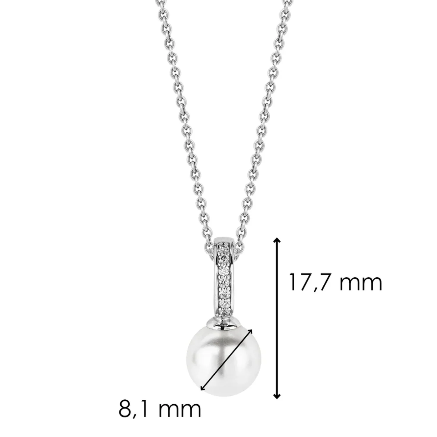 Ti Sento Simulated Pearl and Cubic Zirconia Silver Drop Pendant 6760PW - Image 3
