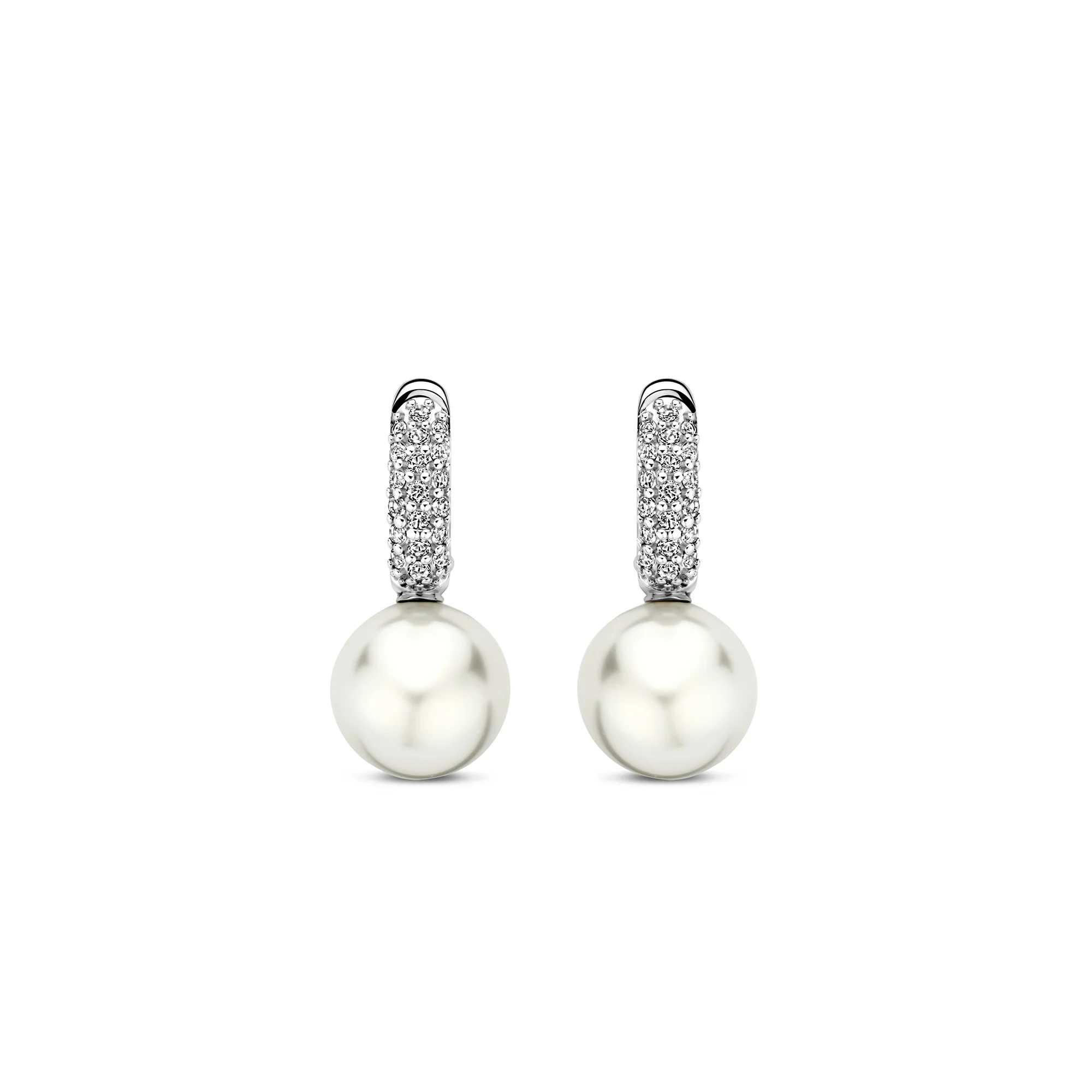 Ti Sento Synthetic Pearl and Cubic Zirconia Hoop Drop Earrings 7985PW - Image 2