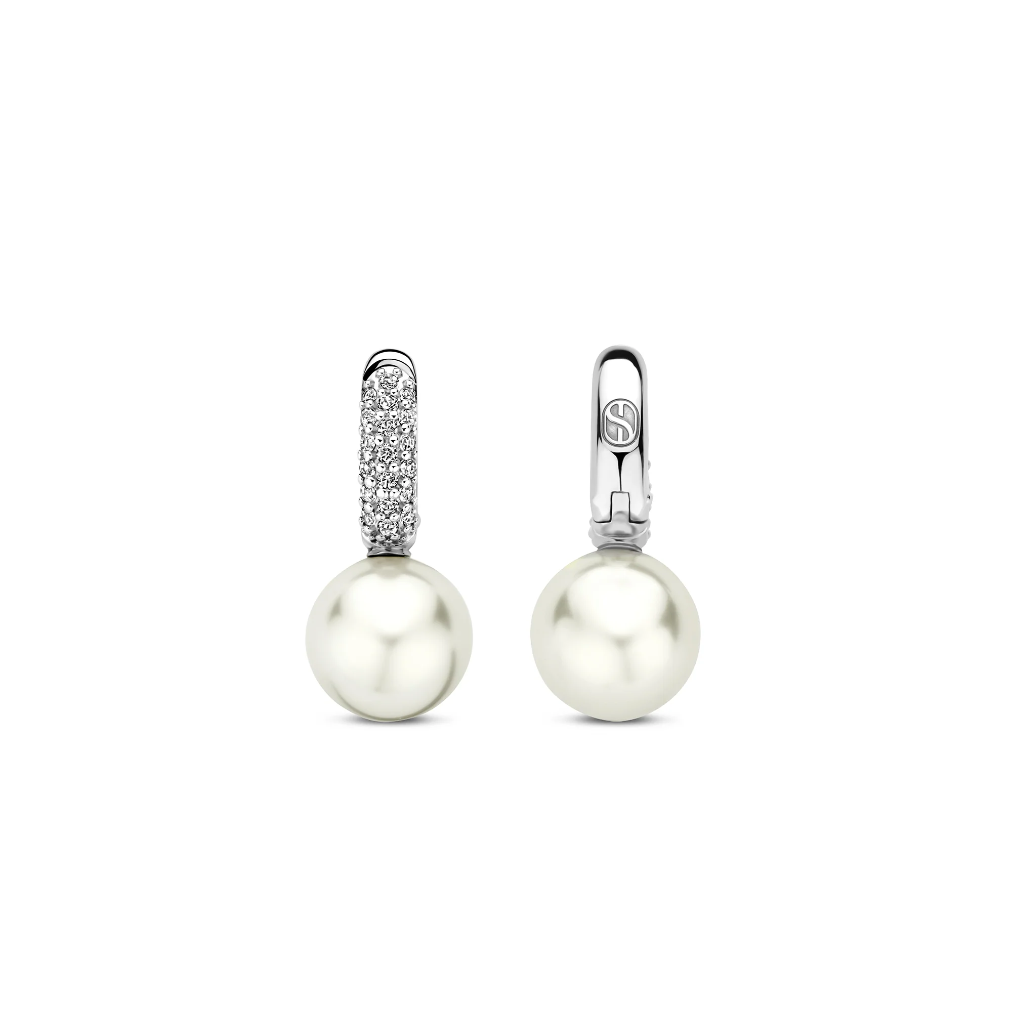 Ti Sento Synthetic Pearl and Cubic Zirconia Hoop Drop Earrings 7985PW - Image 3