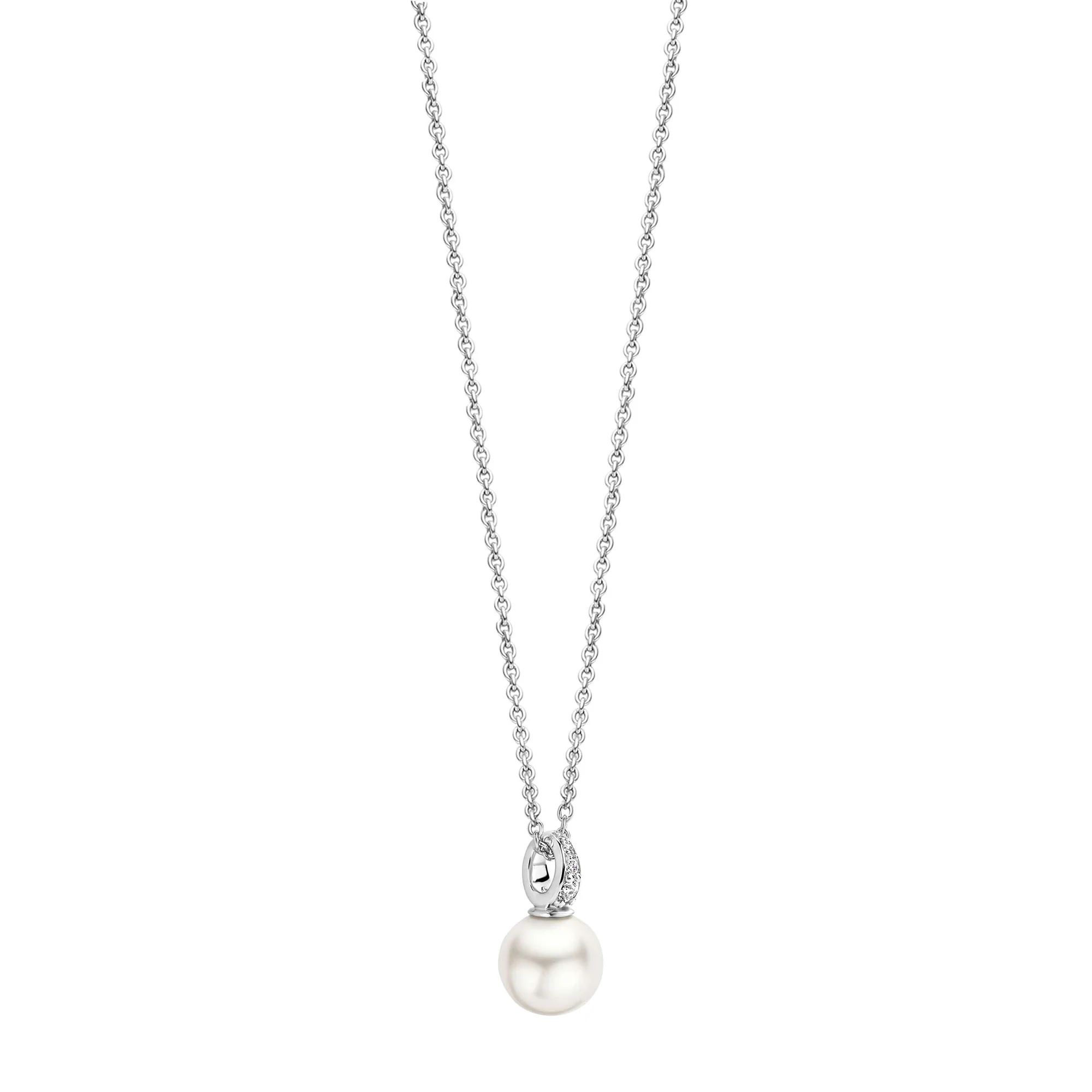Ti Sento Synthetic Pearl Cubic Zirconia Drop Necklace 34038PW - Image 2