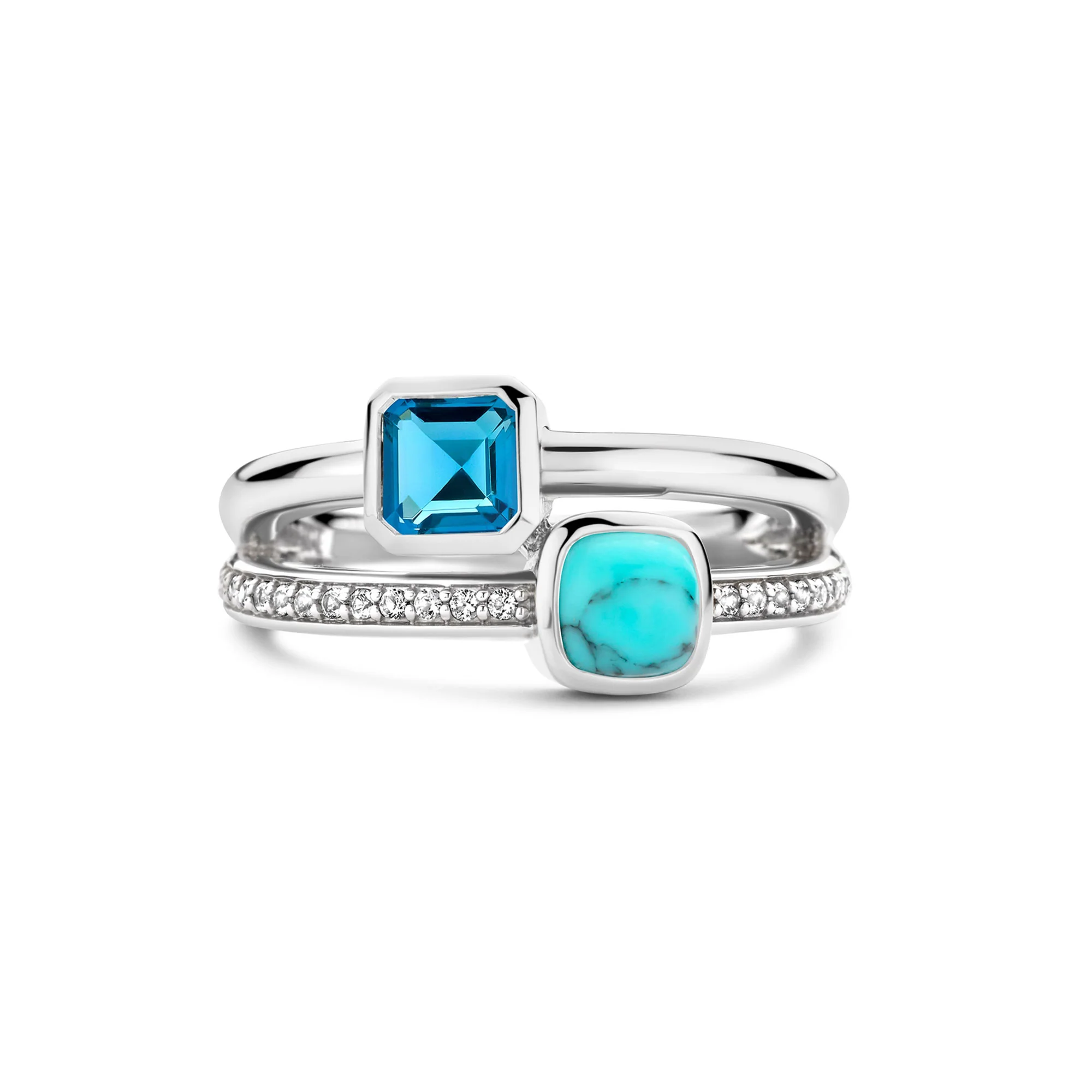 Ti Sento Turquoise Blue Cubic Zirconia Double Ring - Image 3