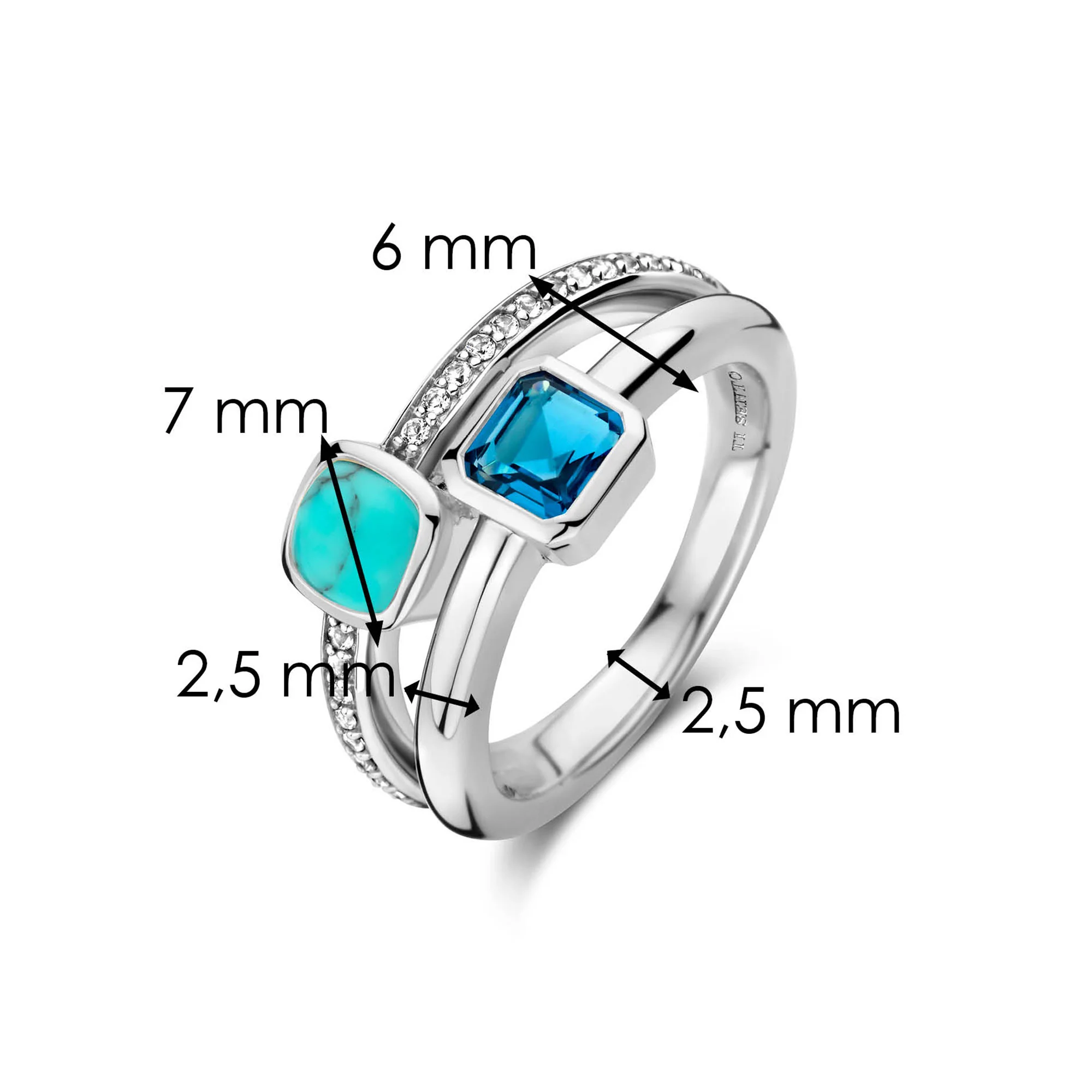 Ti Sento Turquoise Blue Cubic Zirconia Double Ring - Image 4