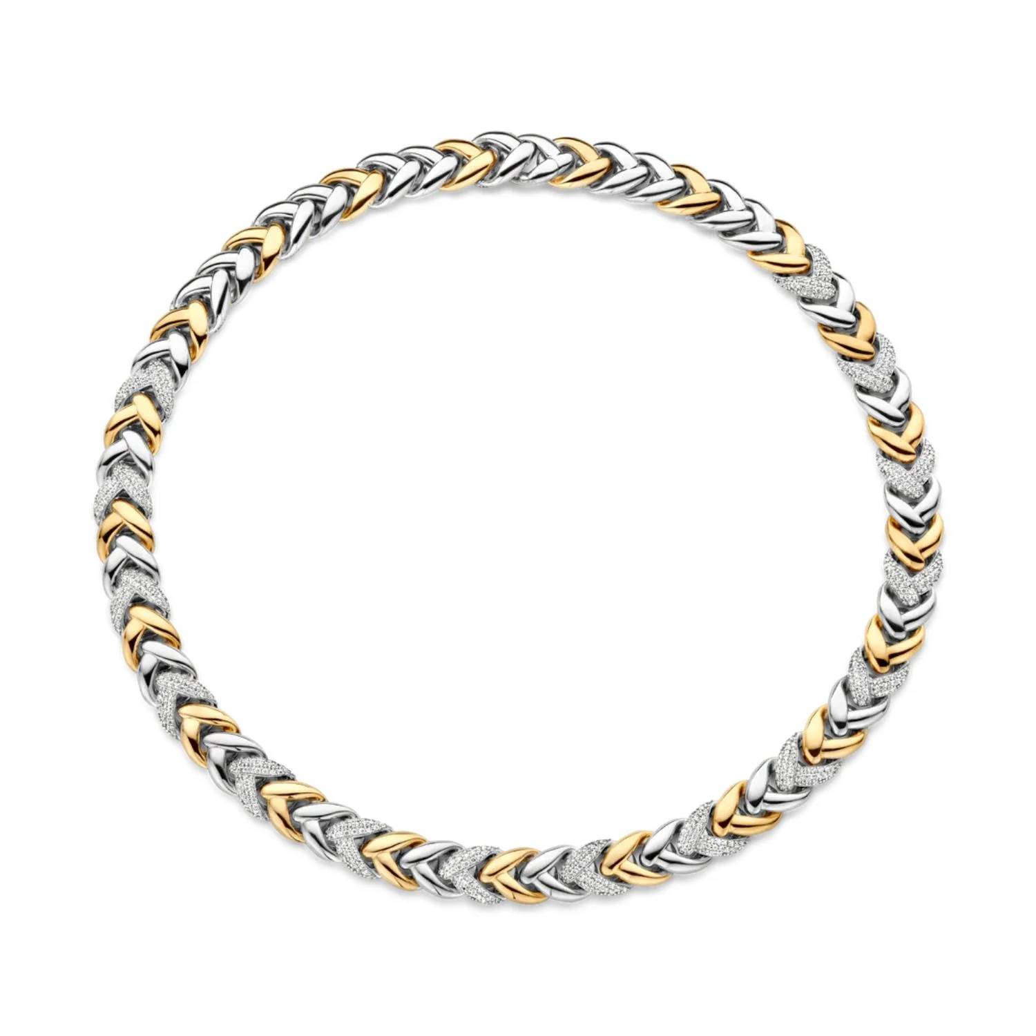 Ti Sento Yellow Gold Plaited Braided CZ Necket 3989ZY/42 - Image 3