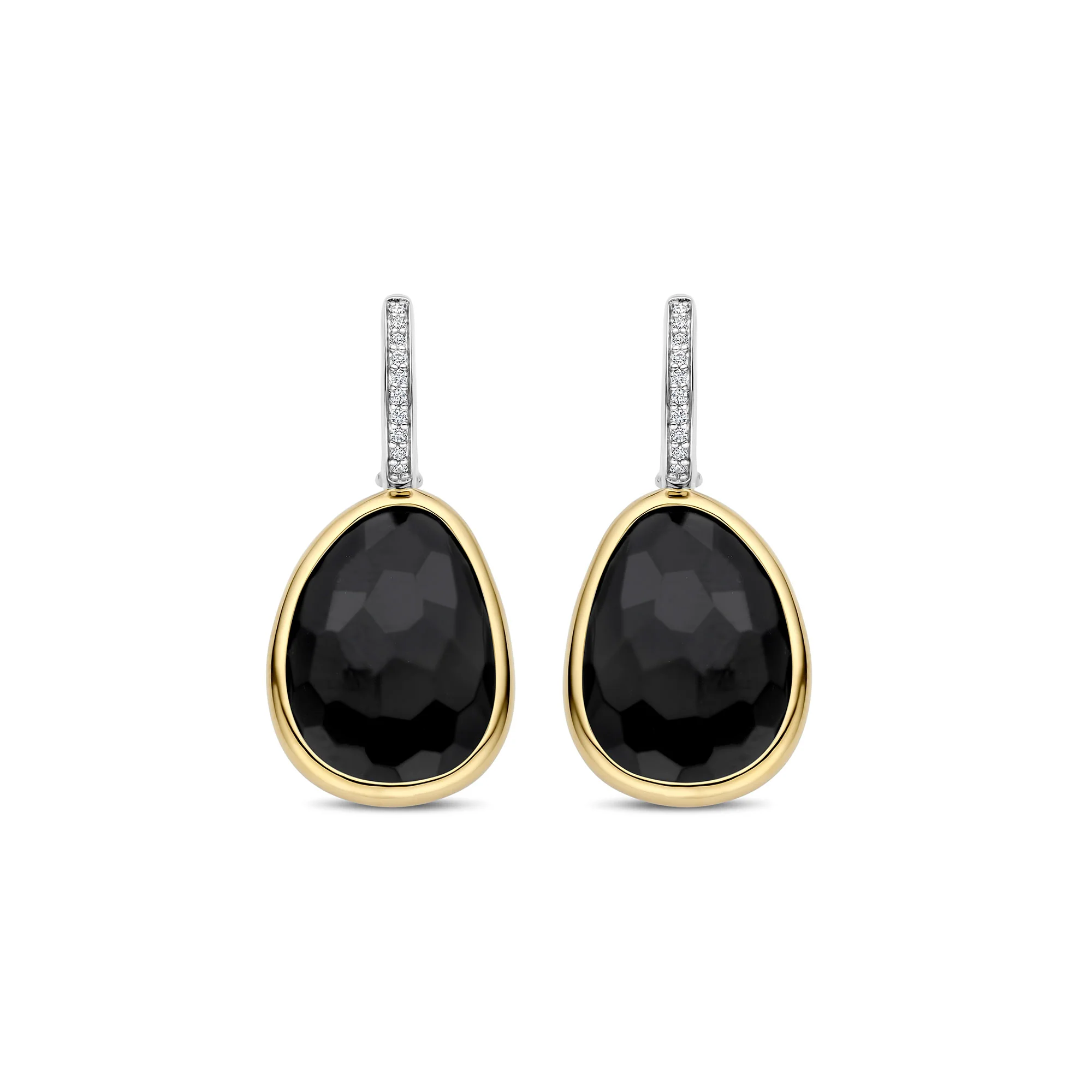 Ti Sento Yellow Gold Plated Black Crystal Pebble Drop Earrings 78026BY - Image 2