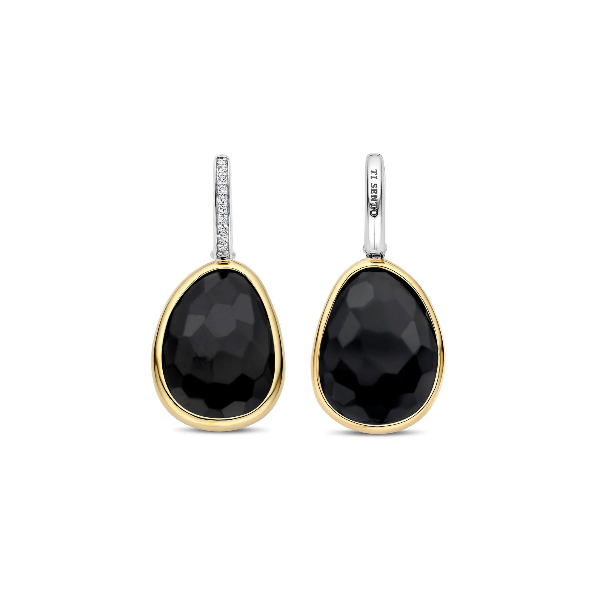 Ti Sento Yellow Gold Plated Black Crystal Pebble Drop Earrings 78026BY - Image 3