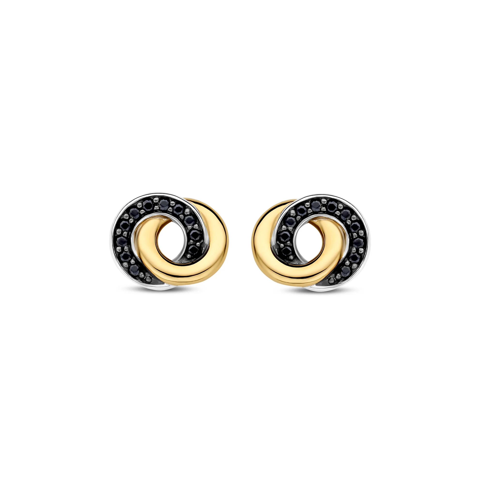 Ti Sento Yellow Gold Plated Black Cubic Zirconia Entwined Circle Stud Earrings 7784BY - Image 2