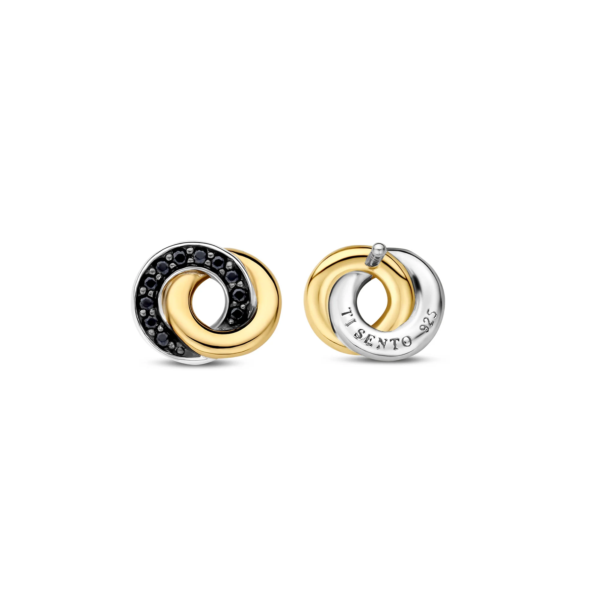 Ti Sento Yellow Gold Plated Black Cubic Zirconia Entwined Circle Stud Earrings 7784BY - Image 3