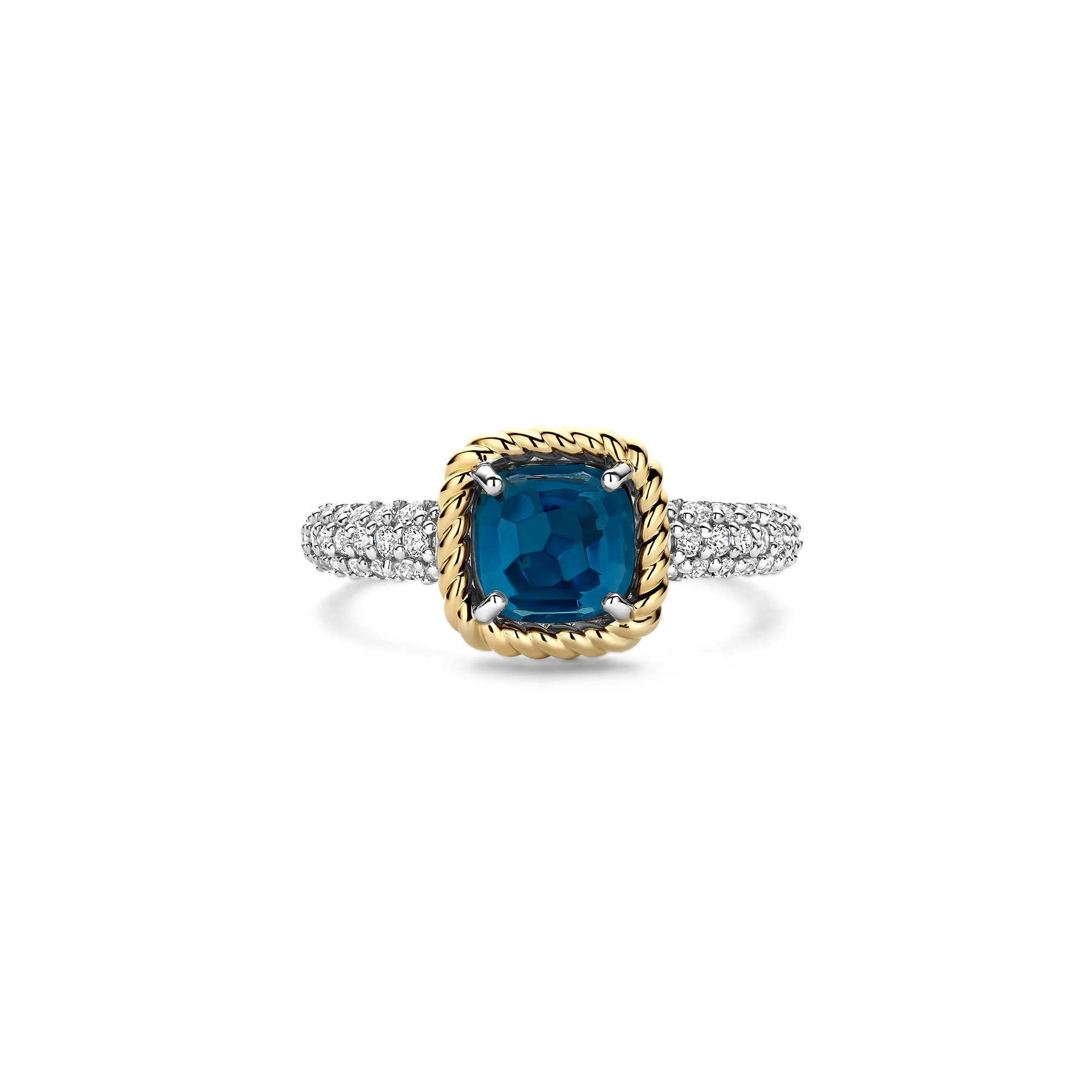 Ti Sento Yellow Gold Plated Dark Blue Crystal and Cubic Zirconia Ring 12399DB (54) - Image 3