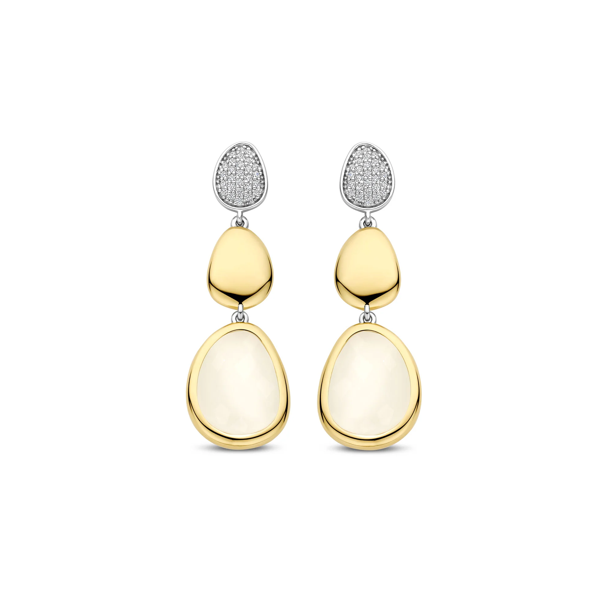 Ti Sento Yellow Gold Plated Cubic Zirconia and Milky White Crystal Pebble Drop Earrings 78028MW - Image 2