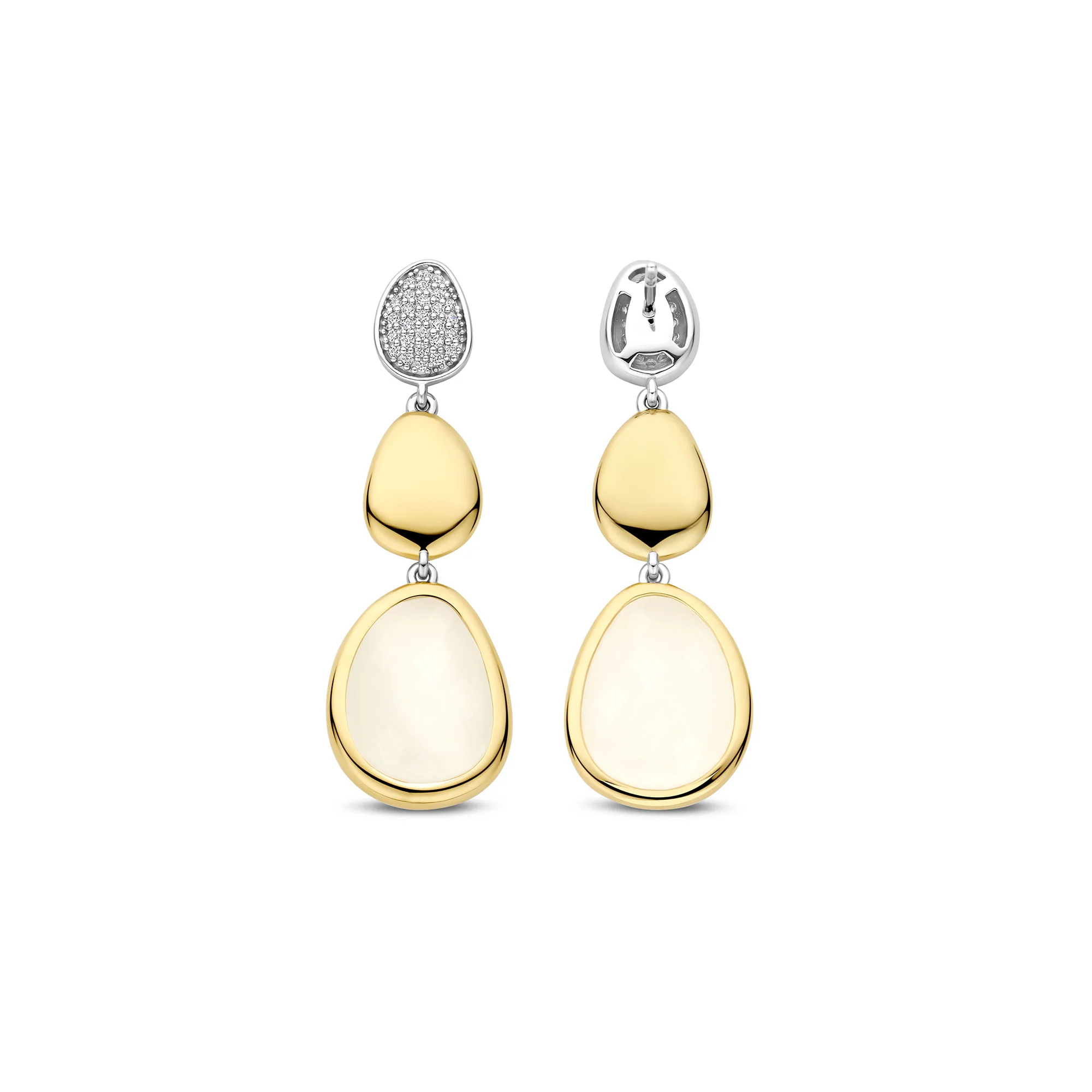 Ti Sento Yellow Gold Plated Cubic Zirconia and Milky White Crystal Pebble Drop Earrings 78028MW - Image 3