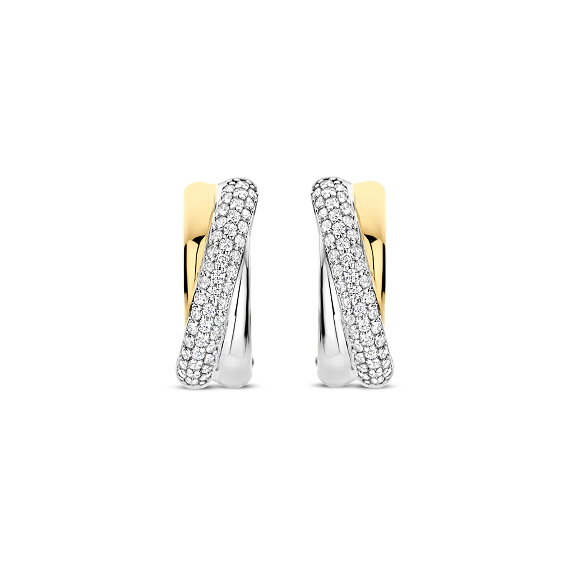 Ti Sento Yellow Gold Plated Cubic Zirconia Crossover Hoop Earrings 78012ZY - Image 2