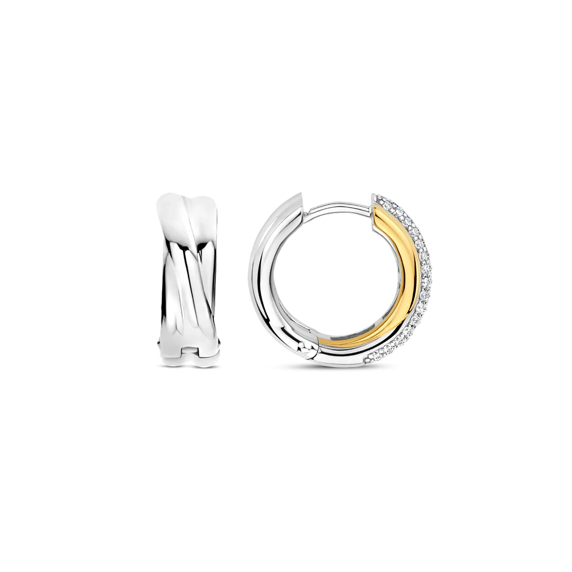 Ti Sento Yellow Gold Plated Cubic Zirconia Crossover Hoop Earrings 78012ZY - Image 4