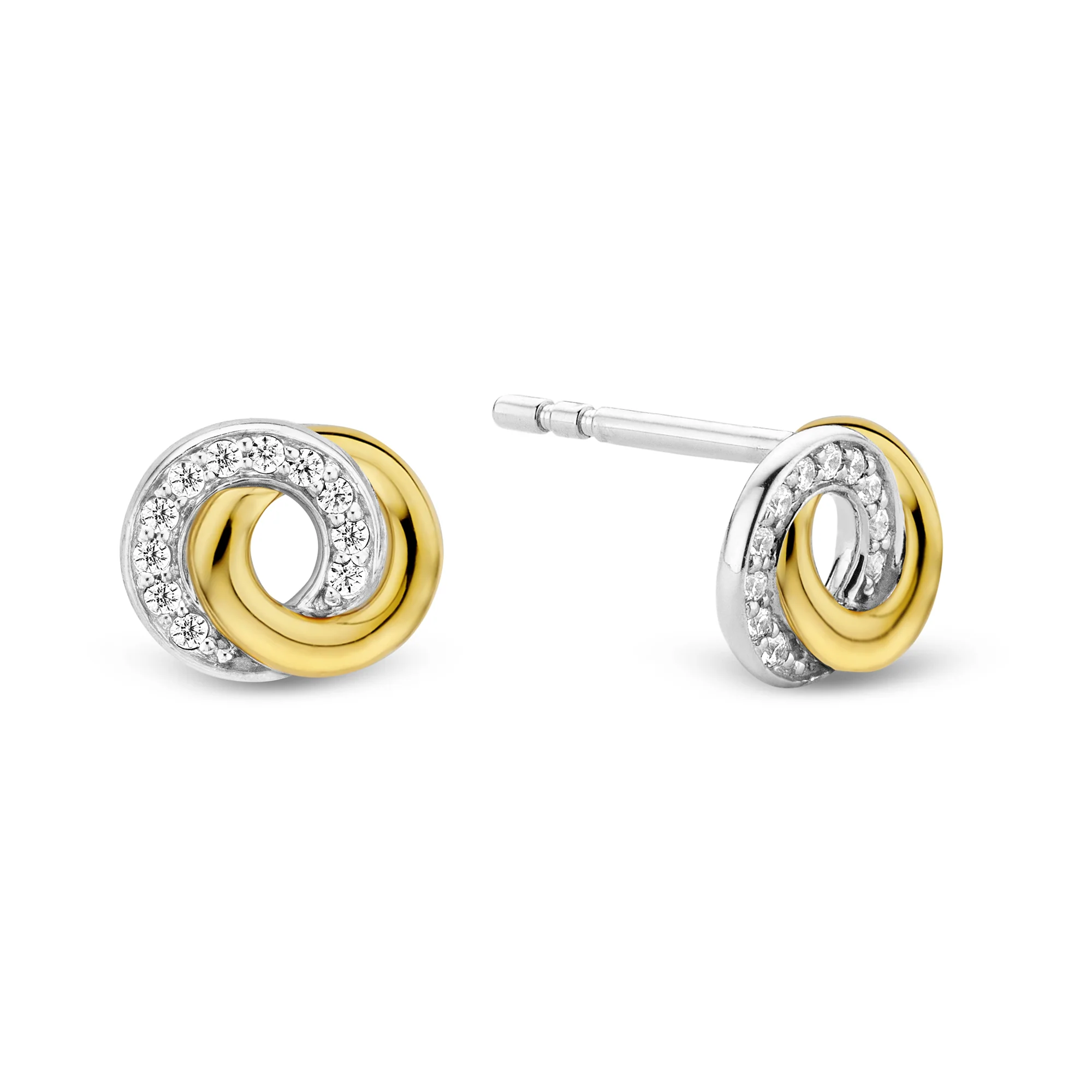 Ti Sento Yellow Gold Plated Cubic Zirconia Entwined Circle Stud Earrings 7784ZY - Image 2