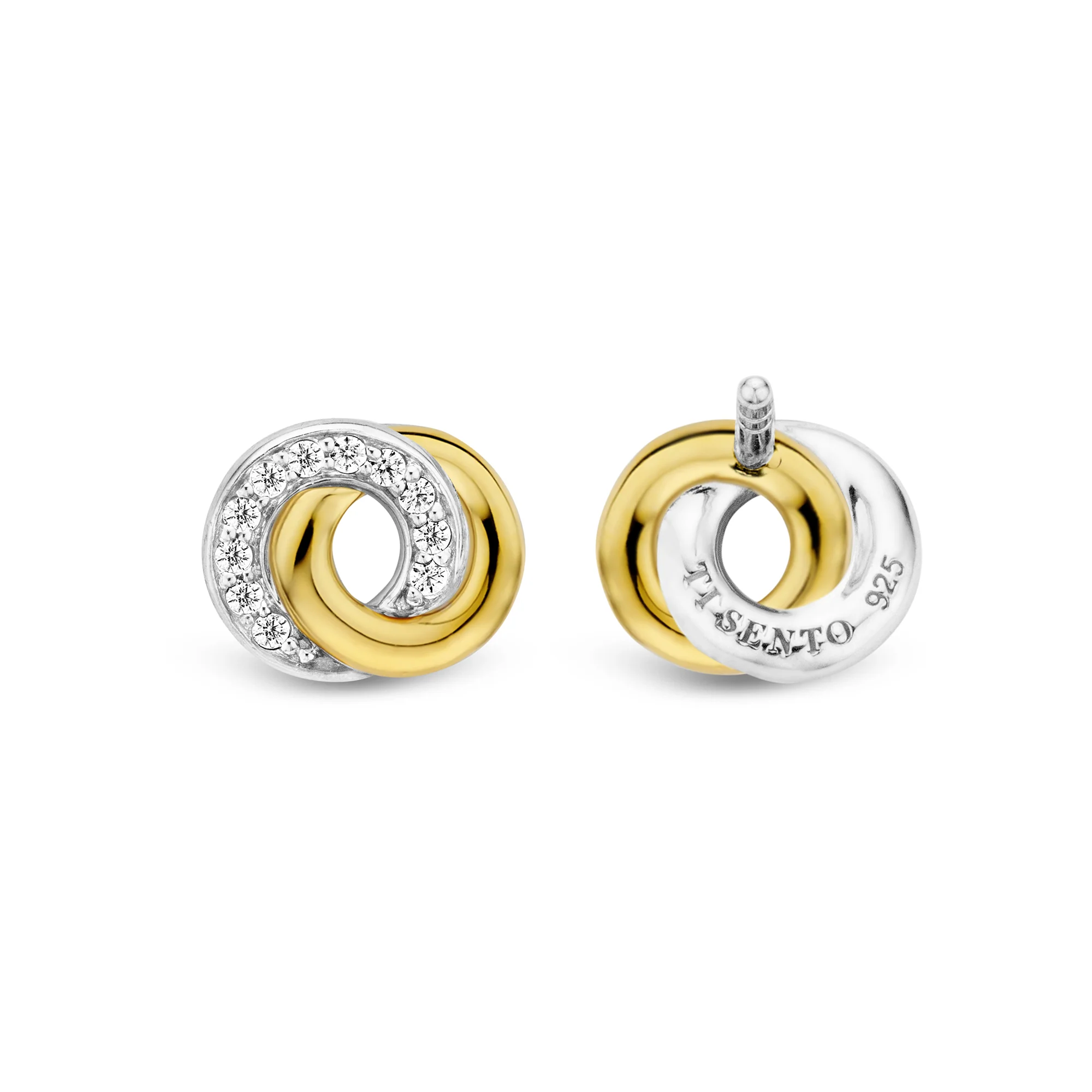 Ti Sento Yellow Gold Plated Cubic Zirconia Entwined Circle Stud Earrings 7784ZY - Image 3
