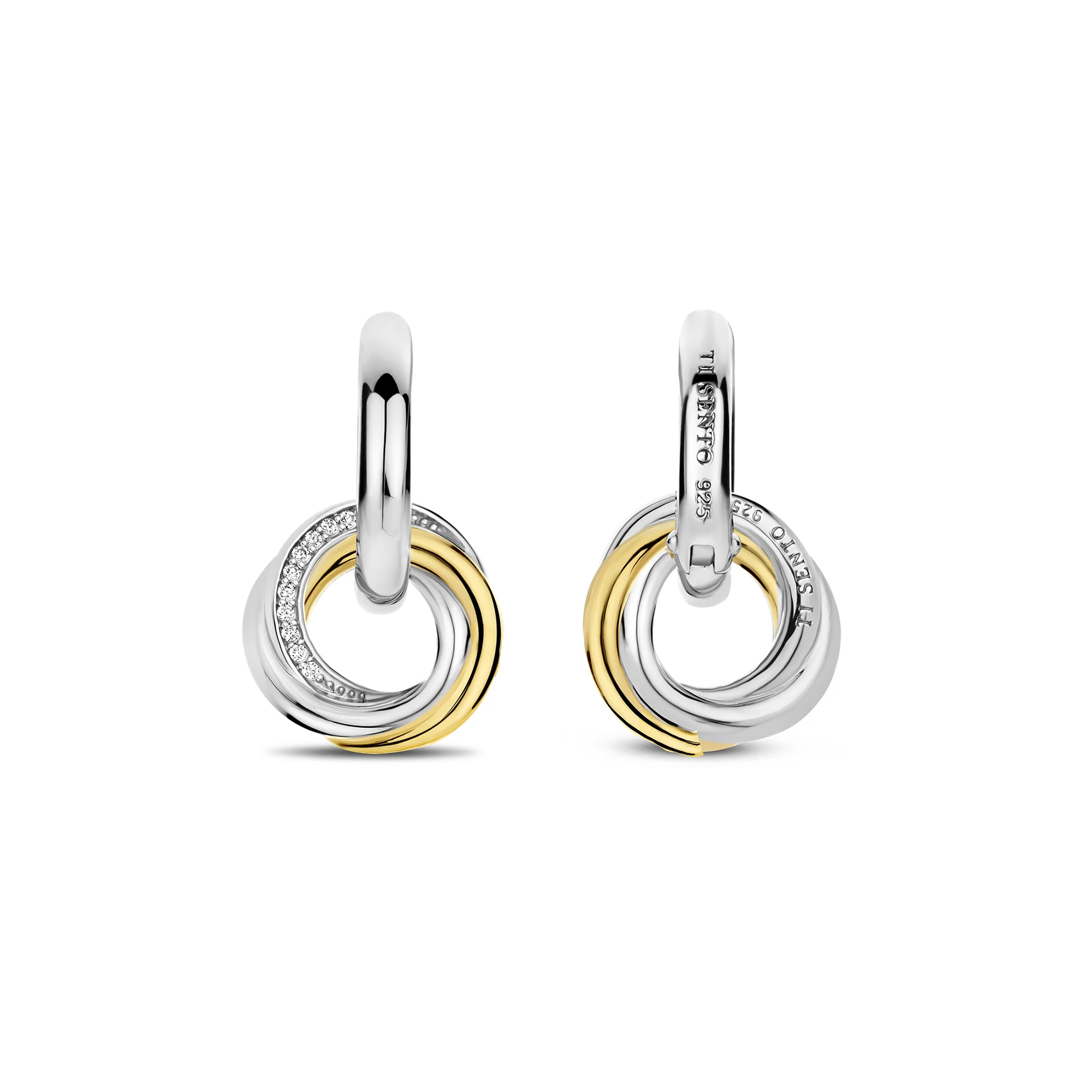 Ti Sento Yellow Gold Plated Cubic Zirconia Intertwined Circle Drop Hoop Earrings 7976ZY - Image 3