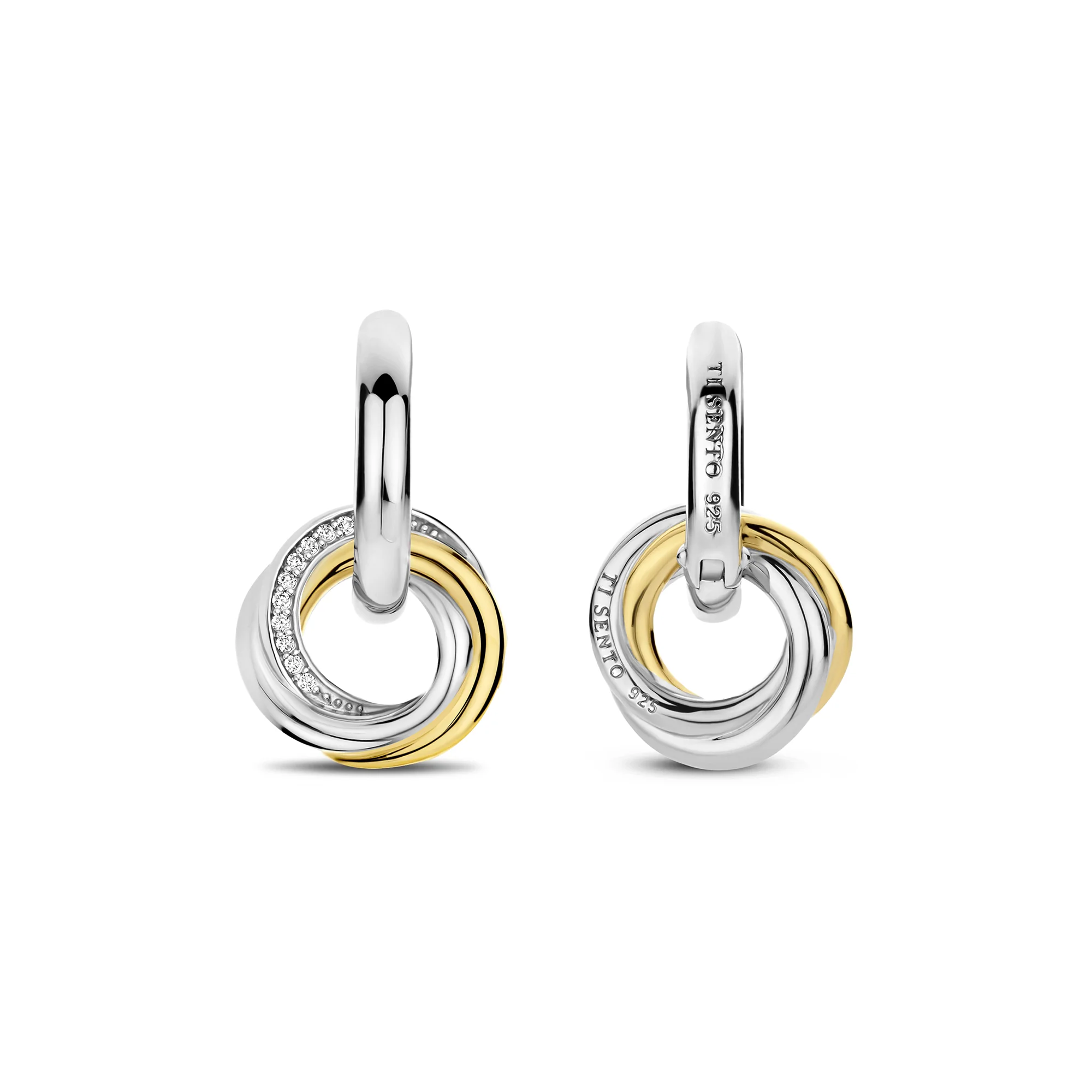 Ti Sento Yellow Gold Plated Cubic Zirconia Intertwined Circle Drop Hoop Earrings 7976ZY - Image 4