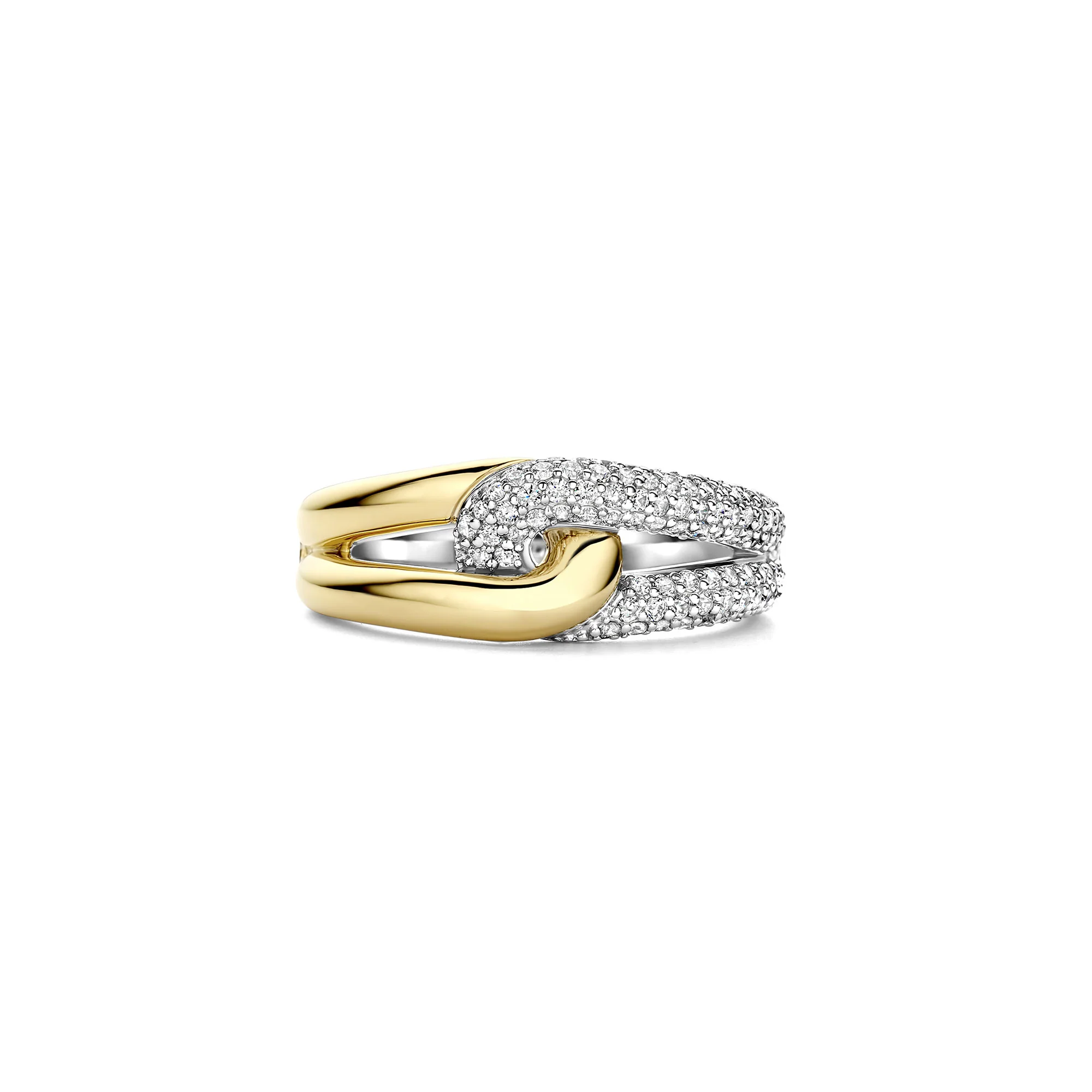 Ti Sento Yellow Gold Plated Cubic Zirconia Intertwined Ring 12394ZY (56) - Image 3