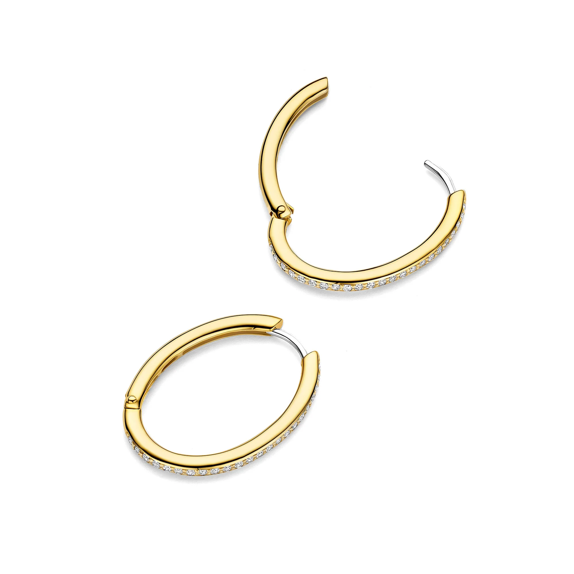 Ti Sento Yellow Gold Plated Cubic Zirconia Large 25mm Oval Huggy Hoop Earrings 7789ZY - Image 3