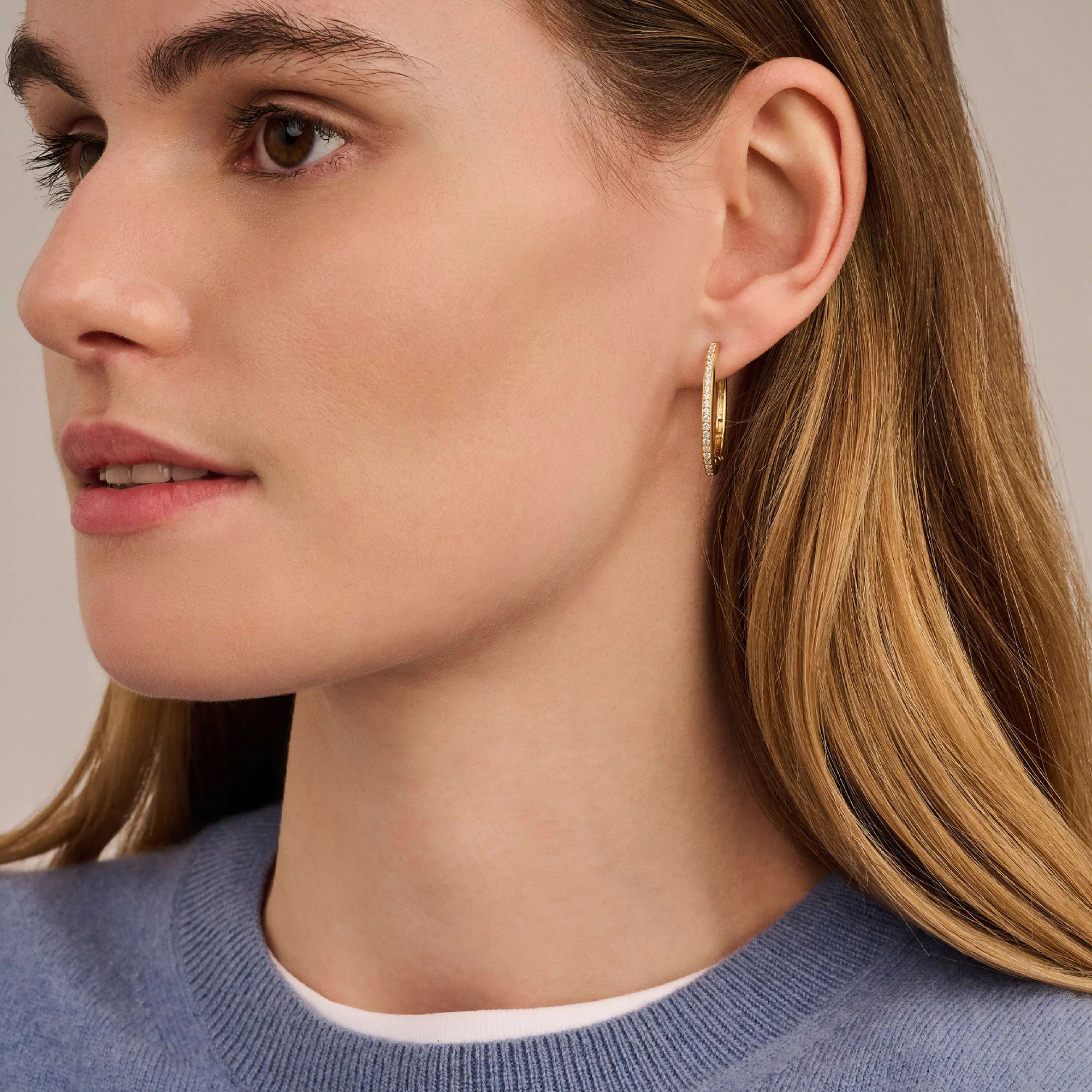 Ti Sento Yellow Gold Plated Cubic Zirconia Large 25mm Oval Huggy Hoop Earrings 7789ZY - Image 5