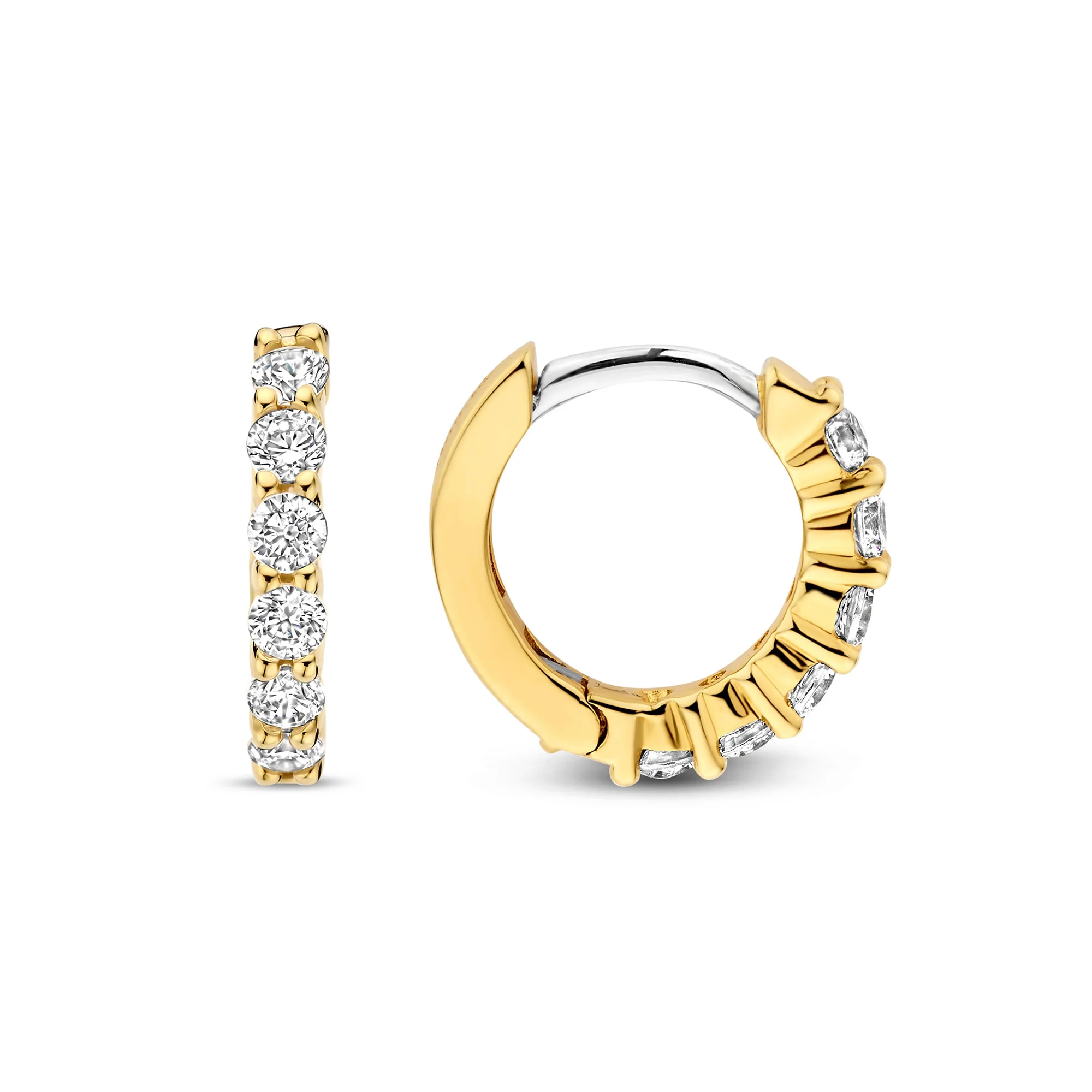 Ti Sento Yellow Gold Plated Cubic Zirconia Small 12mm Huggie Hoop Earrings 7956ZY - Image 3