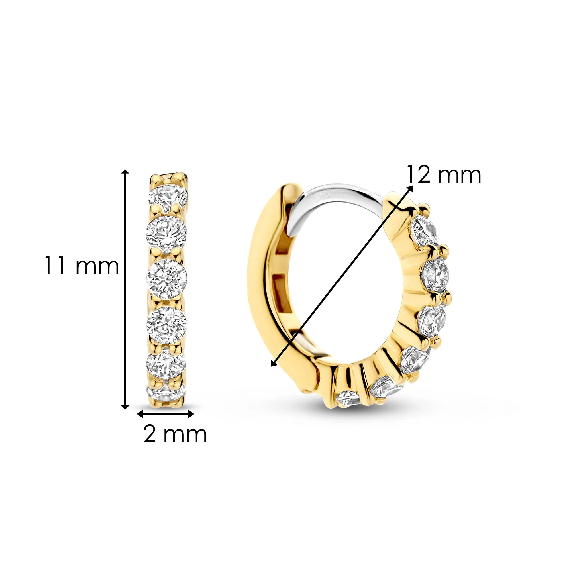 Ti Sento Yellow Gold Plated Cubic Zirconia Small 12mm Huggie Hoop Earrings 7956ZY - Image 4